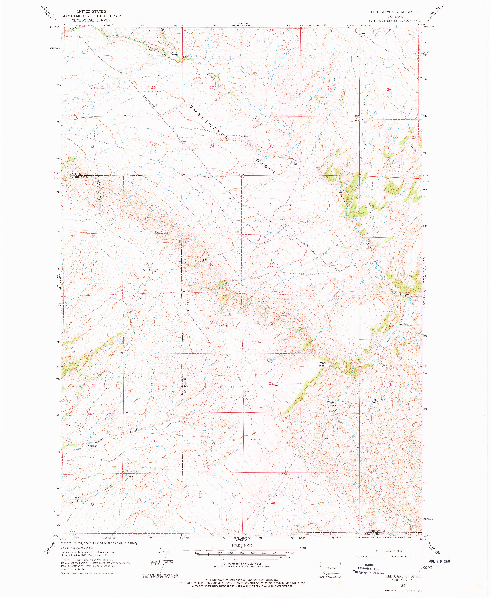 USGS 1:24000-SCALE QUADRANGLE FOR RED CANYON, MT 1961