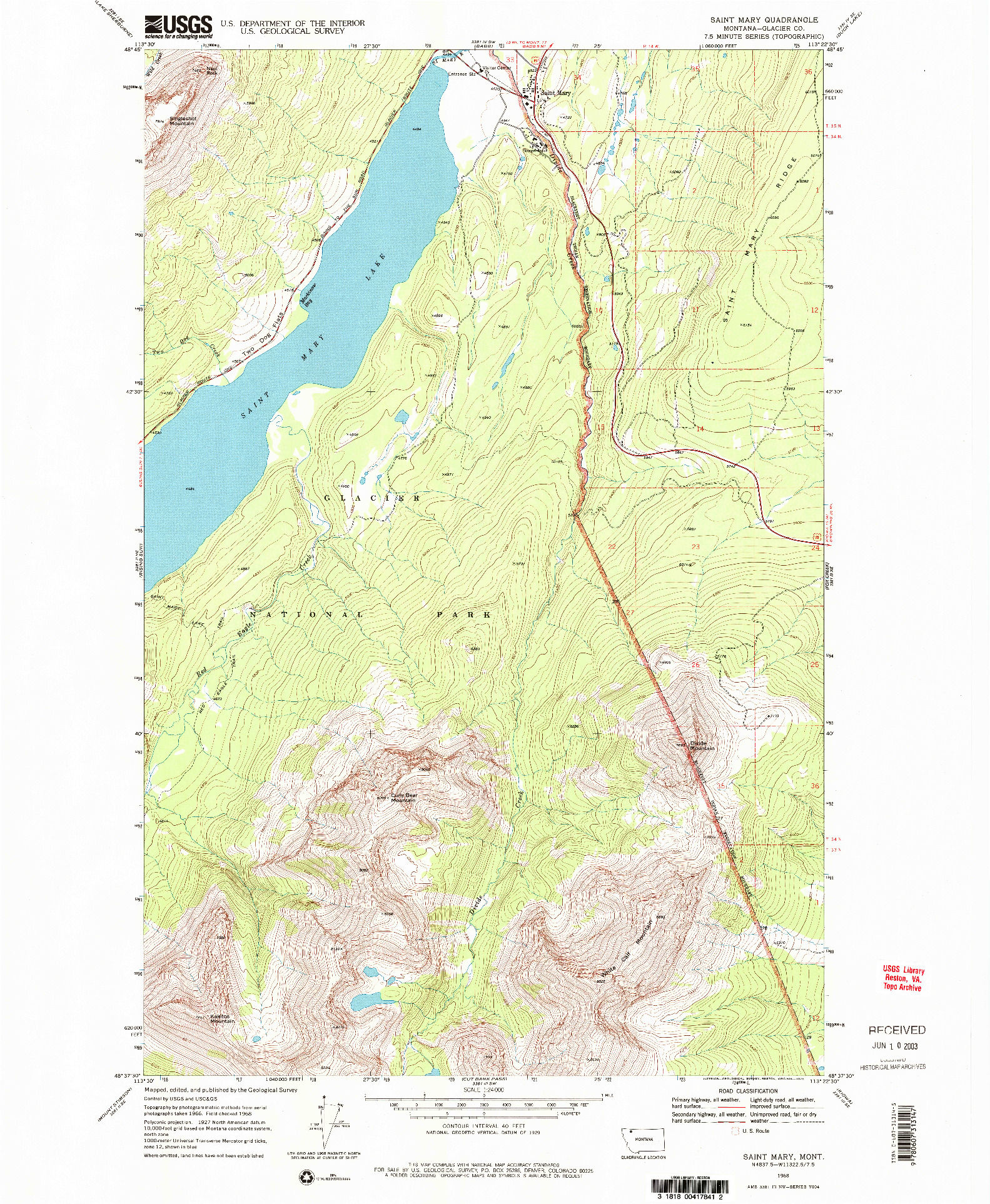 USGS 1:24000-SCALE QUADRANGLE FOR SAINT MARY, MT 1968