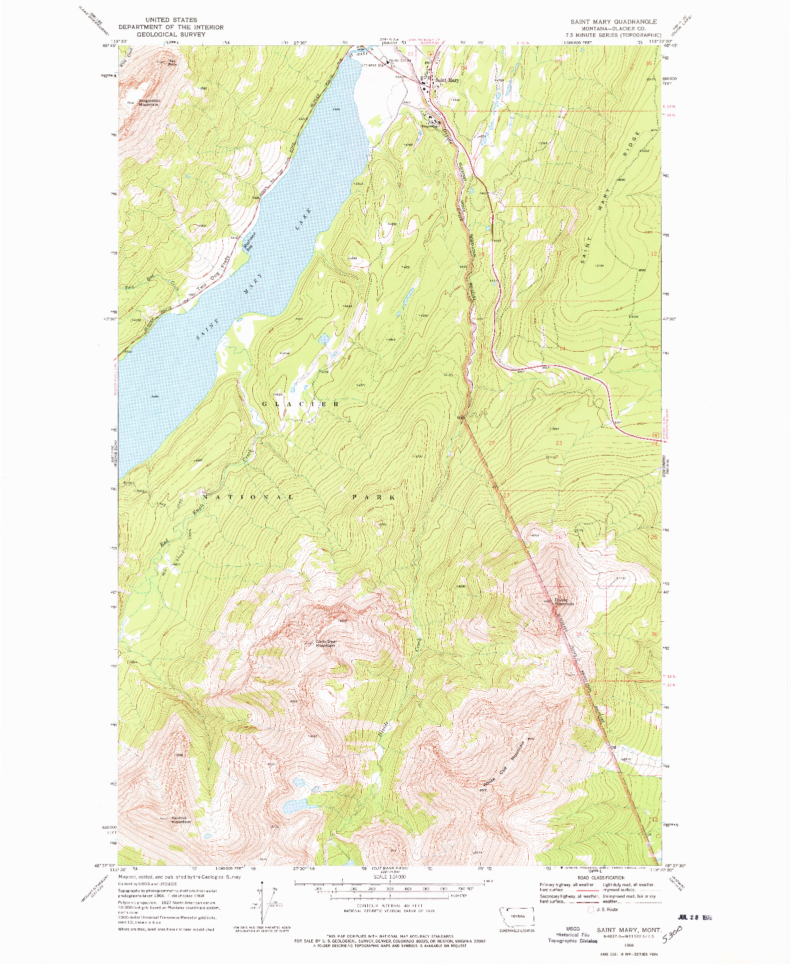 USGS 1:24000-SCALE QUADRANGLE FOR SAINT MARY, MT 1968