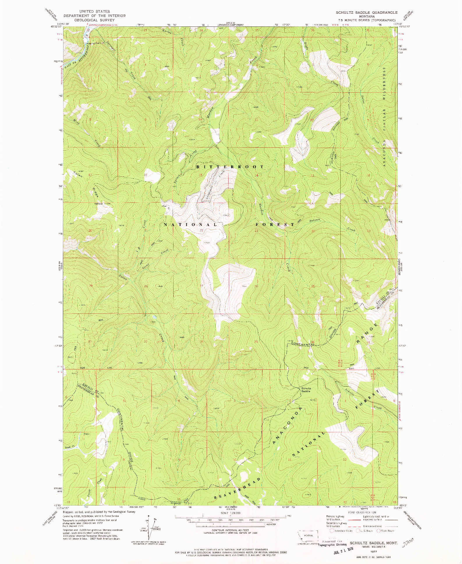 USGS 1:24000-SCALE QUADRANGLE FOR SCHULTZ SADDLE, MT 1977