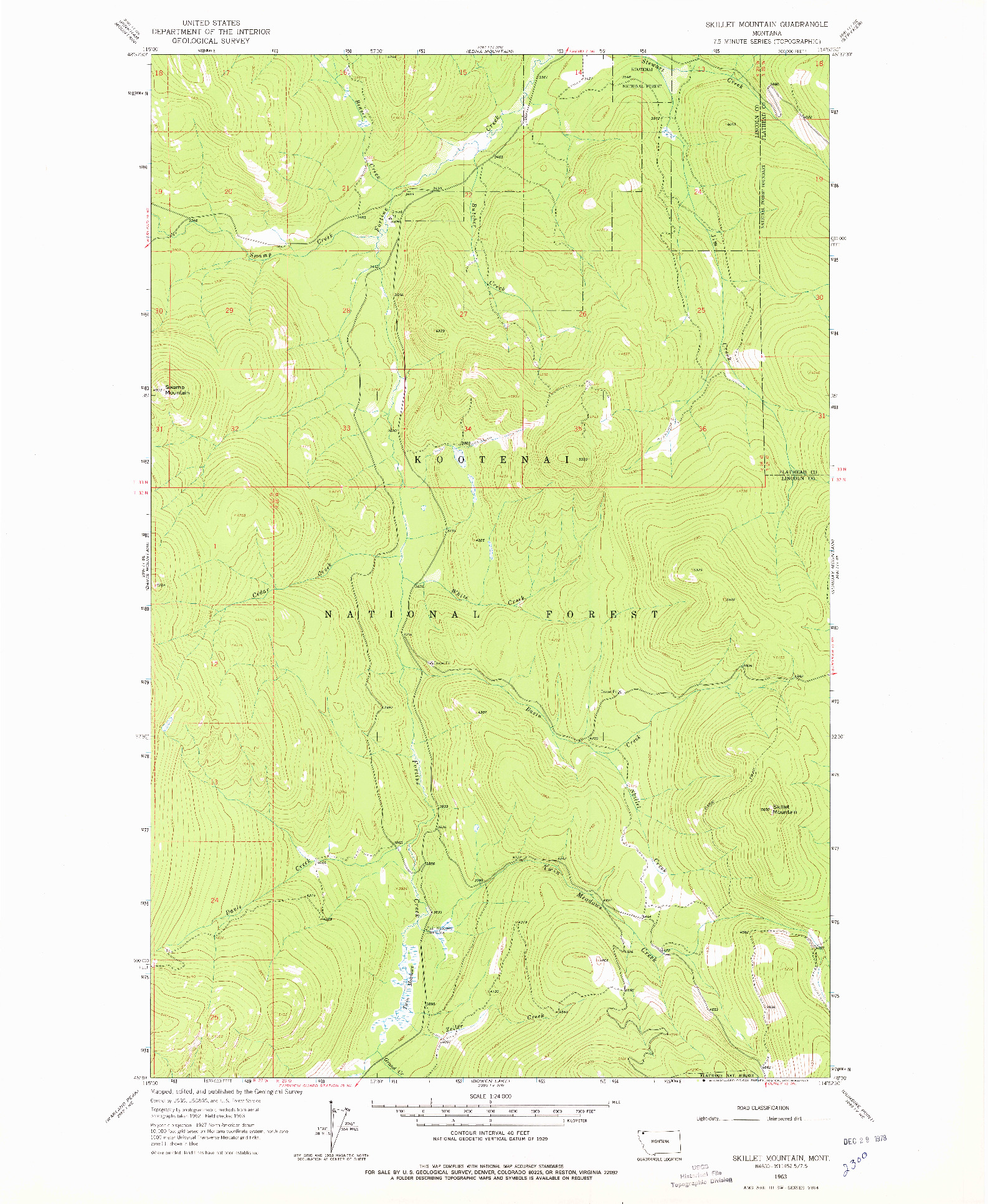 USGS 1:24000-SCALE QUADRANGLE FOR SKILLET MOUNTAIN, MT 1963