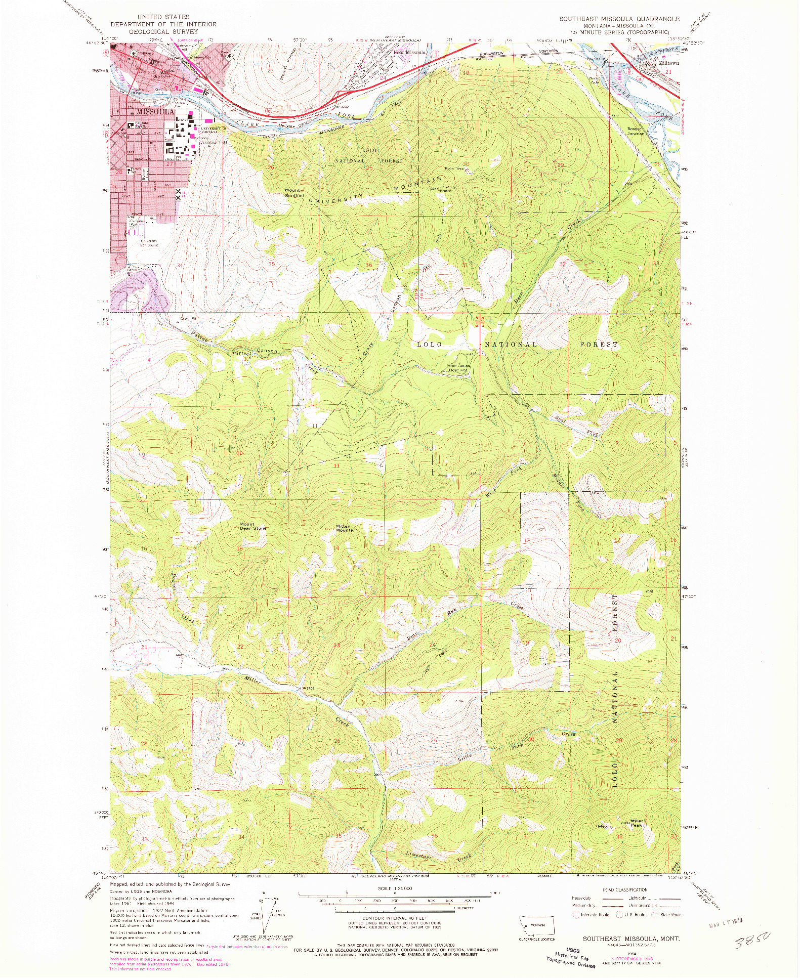 USGS 1:24000-SCALE QUADRANGLE FOR SOUTHEAST MISSOULA, MT 1964