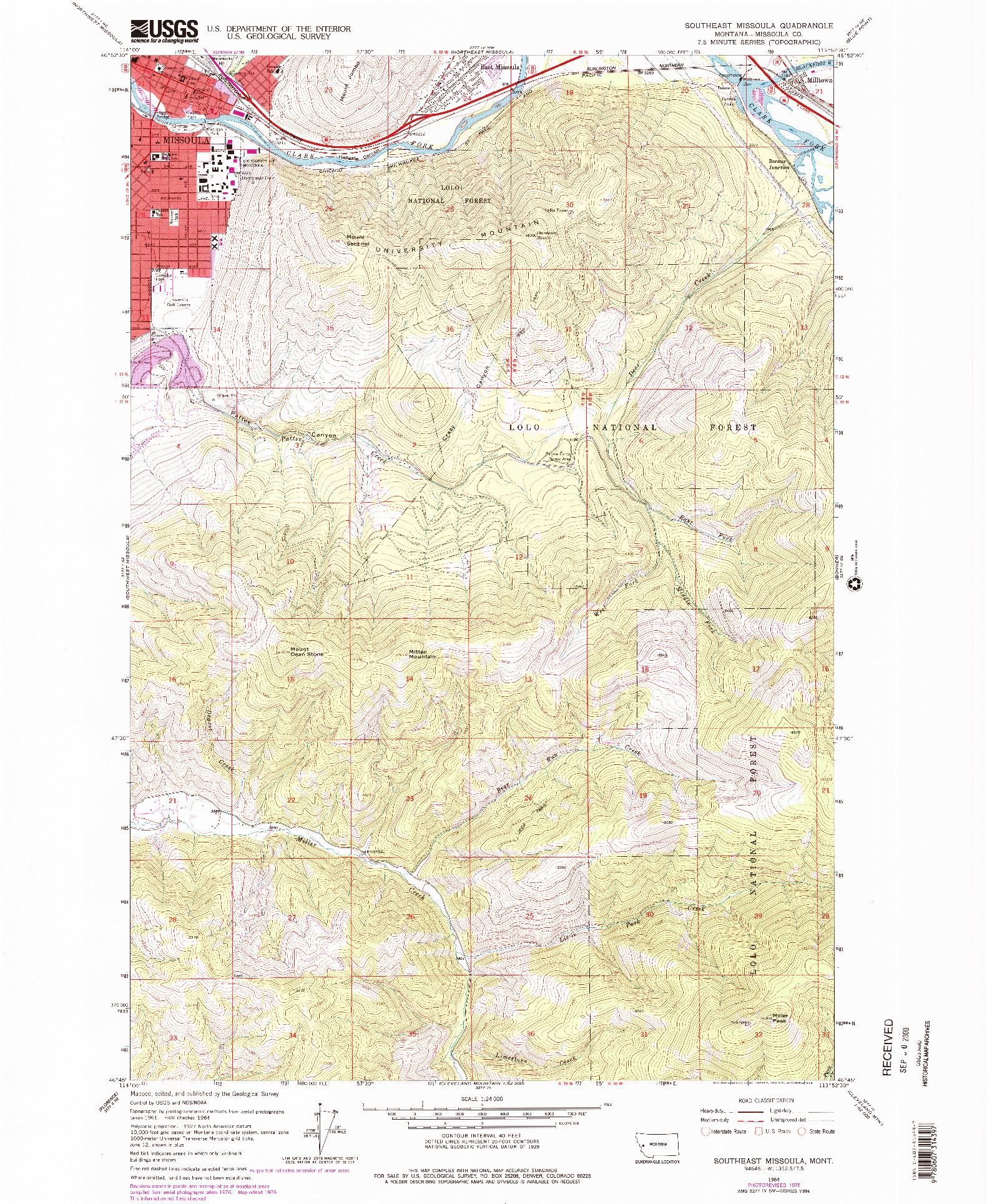 USGS 1:24000-SCALE QUADRANGLE FOR SOUTHEAST MISSOULA, MT 1964