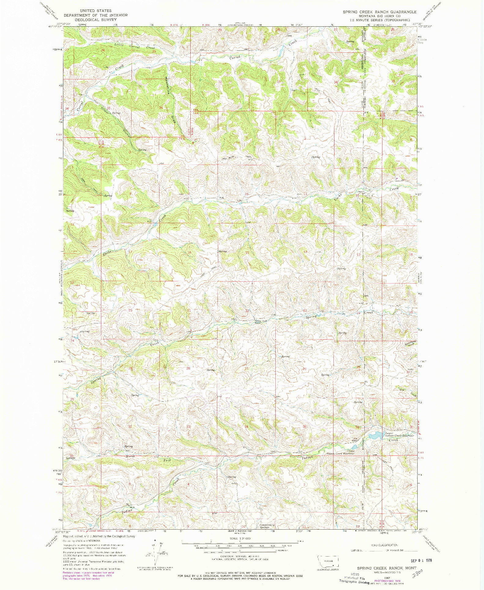 USGS 1:24000-SCALE QUADRANGLE FOR SPRING CREEK RANCH, MT 1967