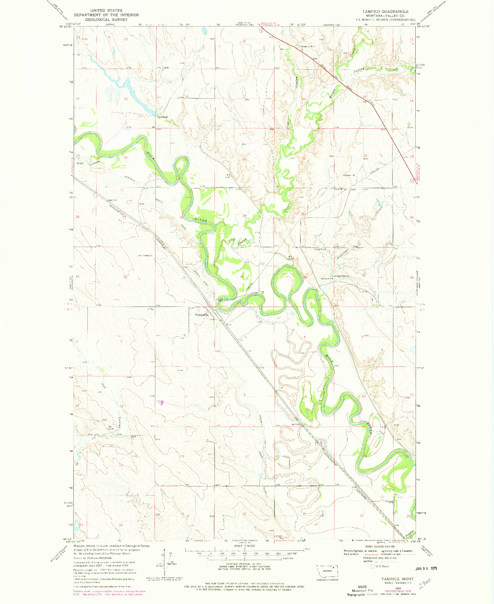 USGS 1:24000-SCALE QUADRANGLE FOR TAMPICO, MT 1969