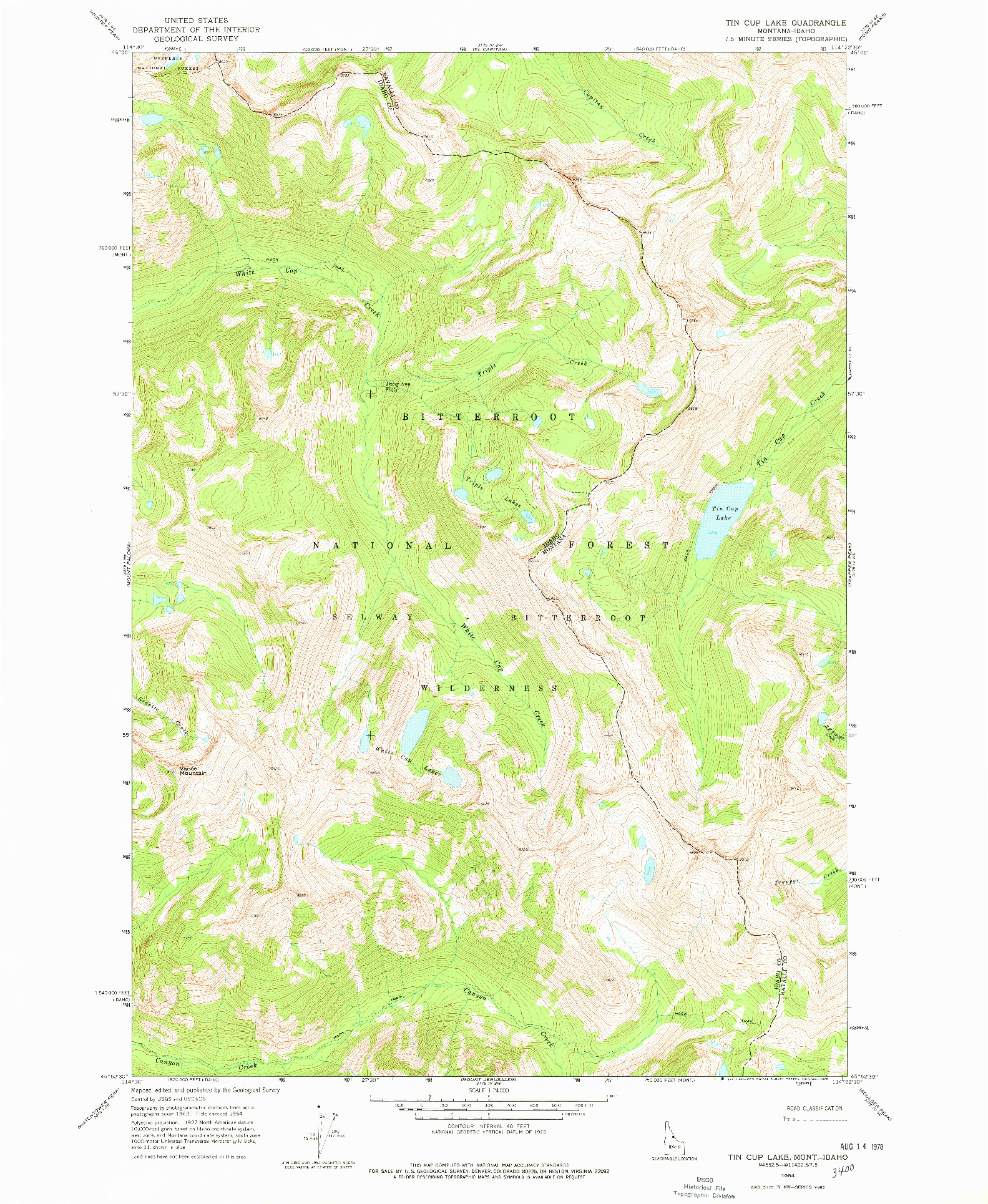 USGS 1:24000-SCALE QUADRANGLE FOR TIN CUP LAKE, MT 1964