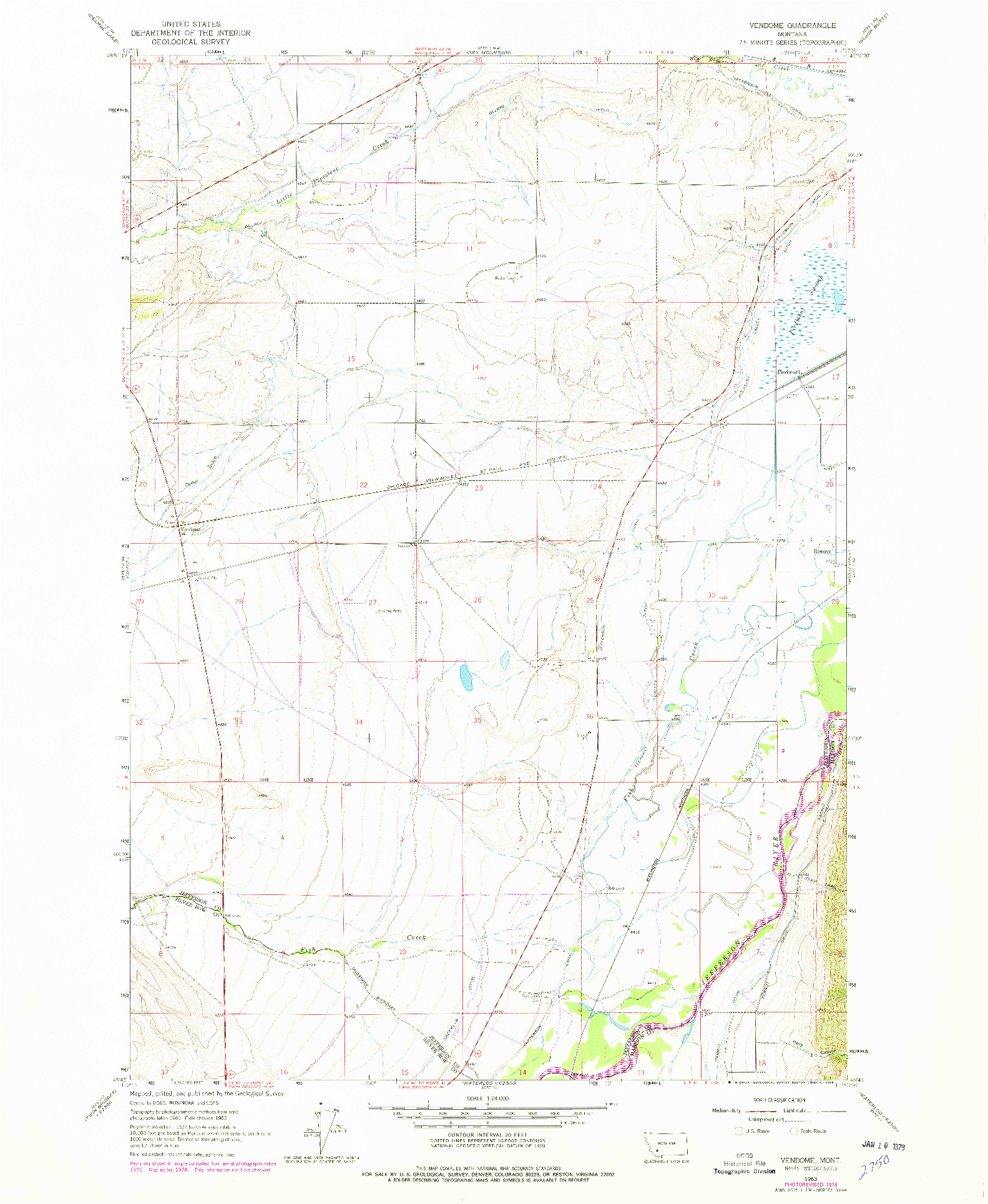 USGS 1:24000-SCALE QUADRANGLE FOR VENDOME, MT 1963