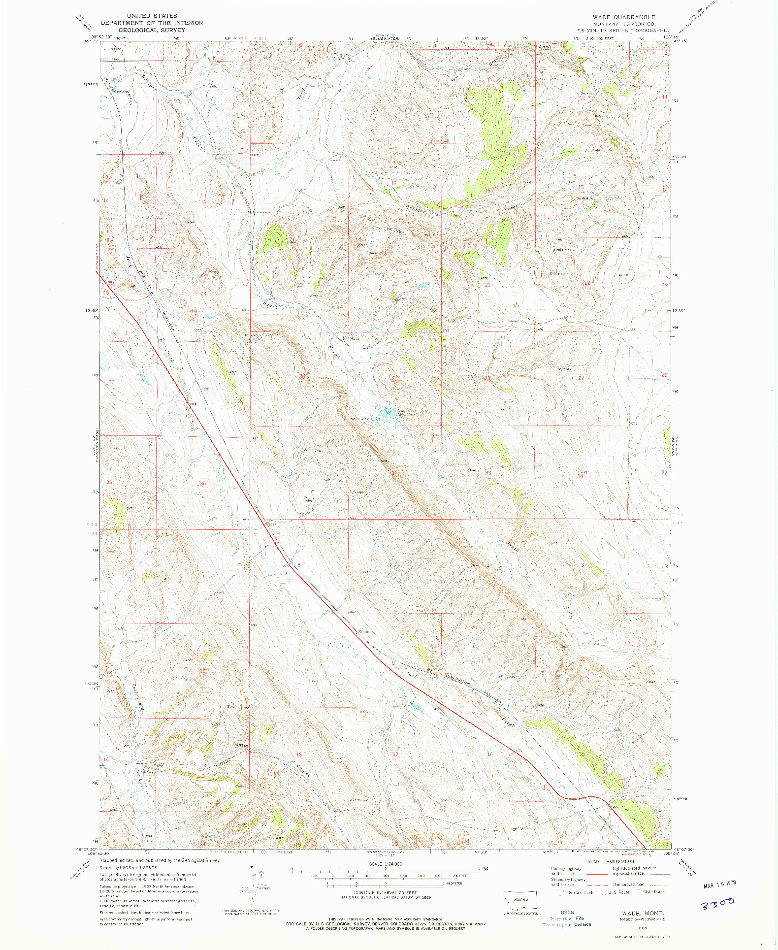 USGS 1:24000-SCALE QUADRANGLE FOR WADE, MT 1969