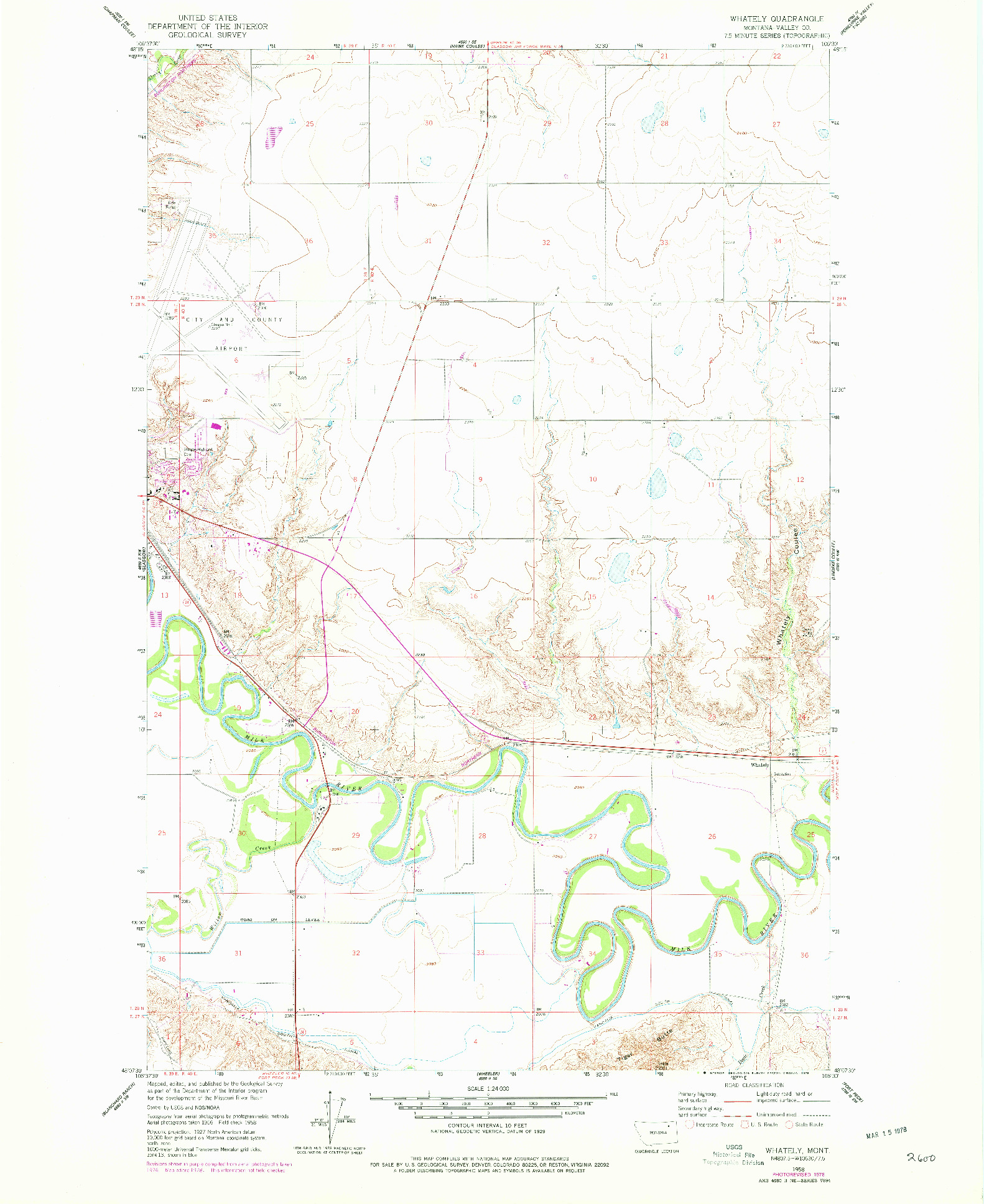 USGS 1:24000-SCALE QUADRANGLE FOR WHATELY, MT 1958