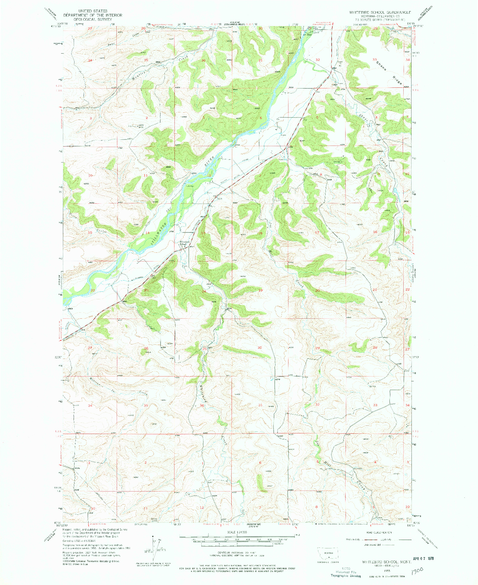 USGS 1:24000-SCALE QUADRANGLE FOR WHITEBIRD SCHOOL, MT 1955