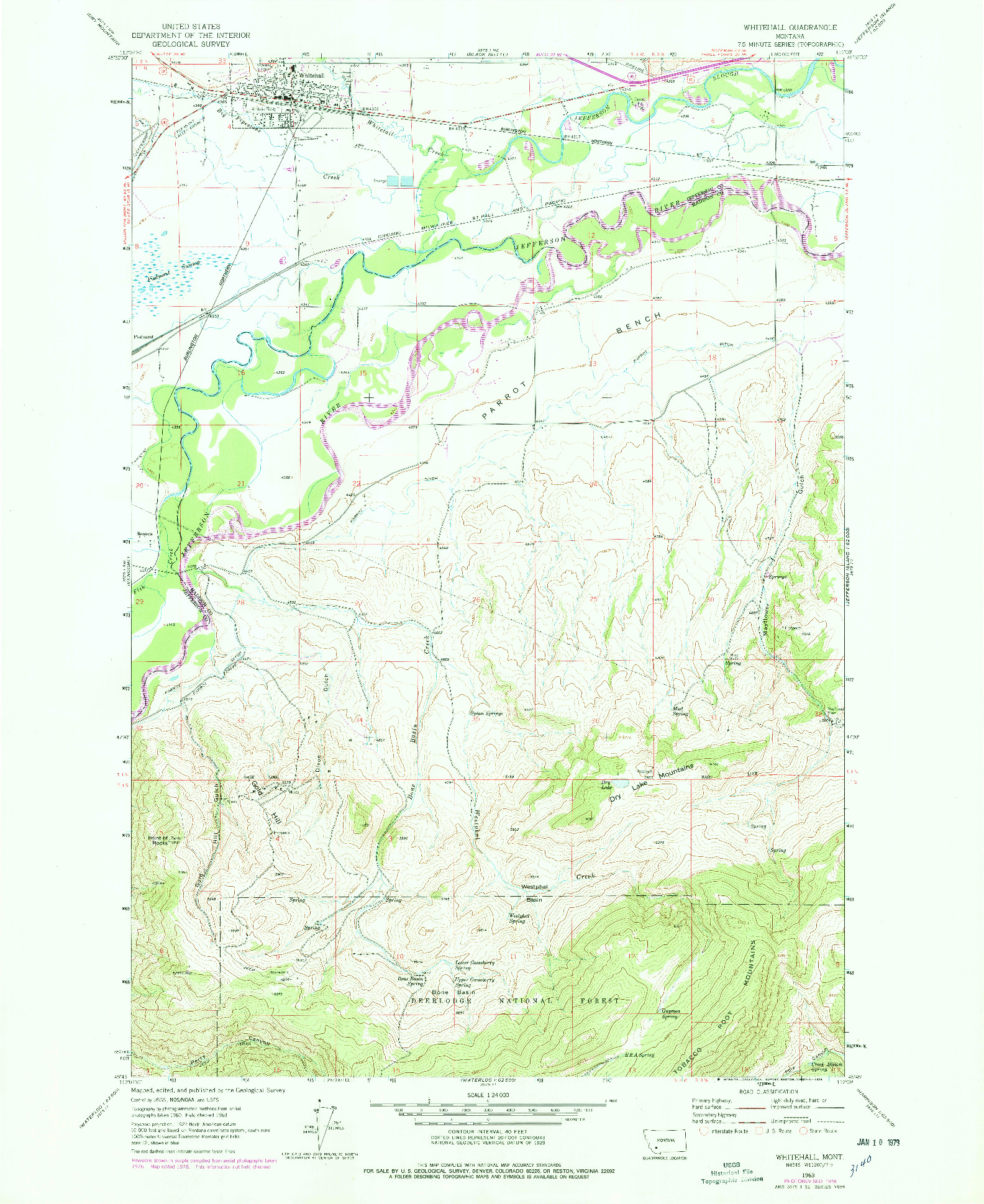 USGS 1:24000-SCALE QUADRANGLE FOR WHITEHALL, MT 1963