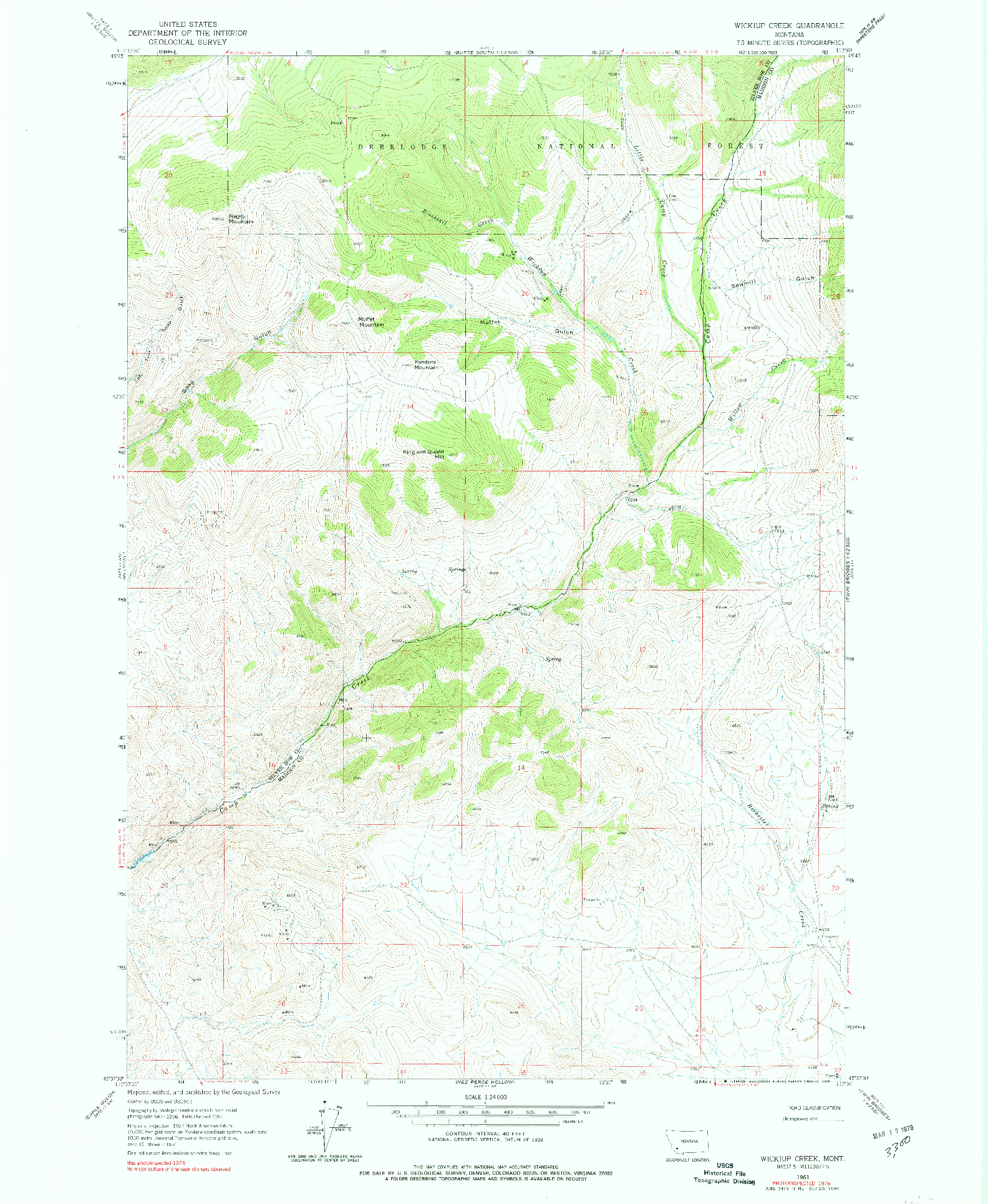 USGS 1:24000-SCALE QUADRANGLE FOR WICKIUP CREEK, MT 1961