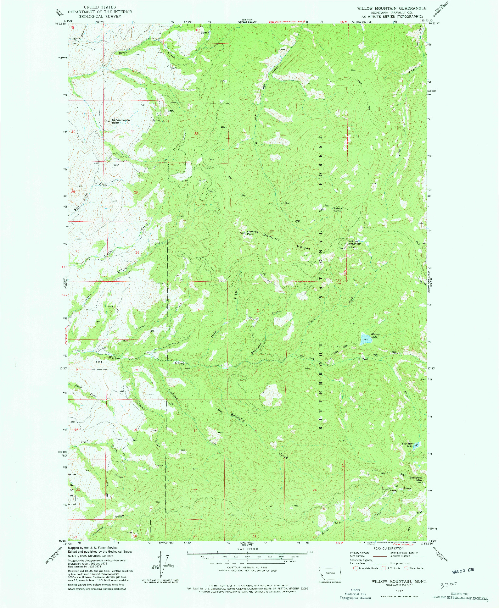 USGS 1:24000-SCALE QUADRANGLE FOR WILLOW MOUNTAIN, MT 1977