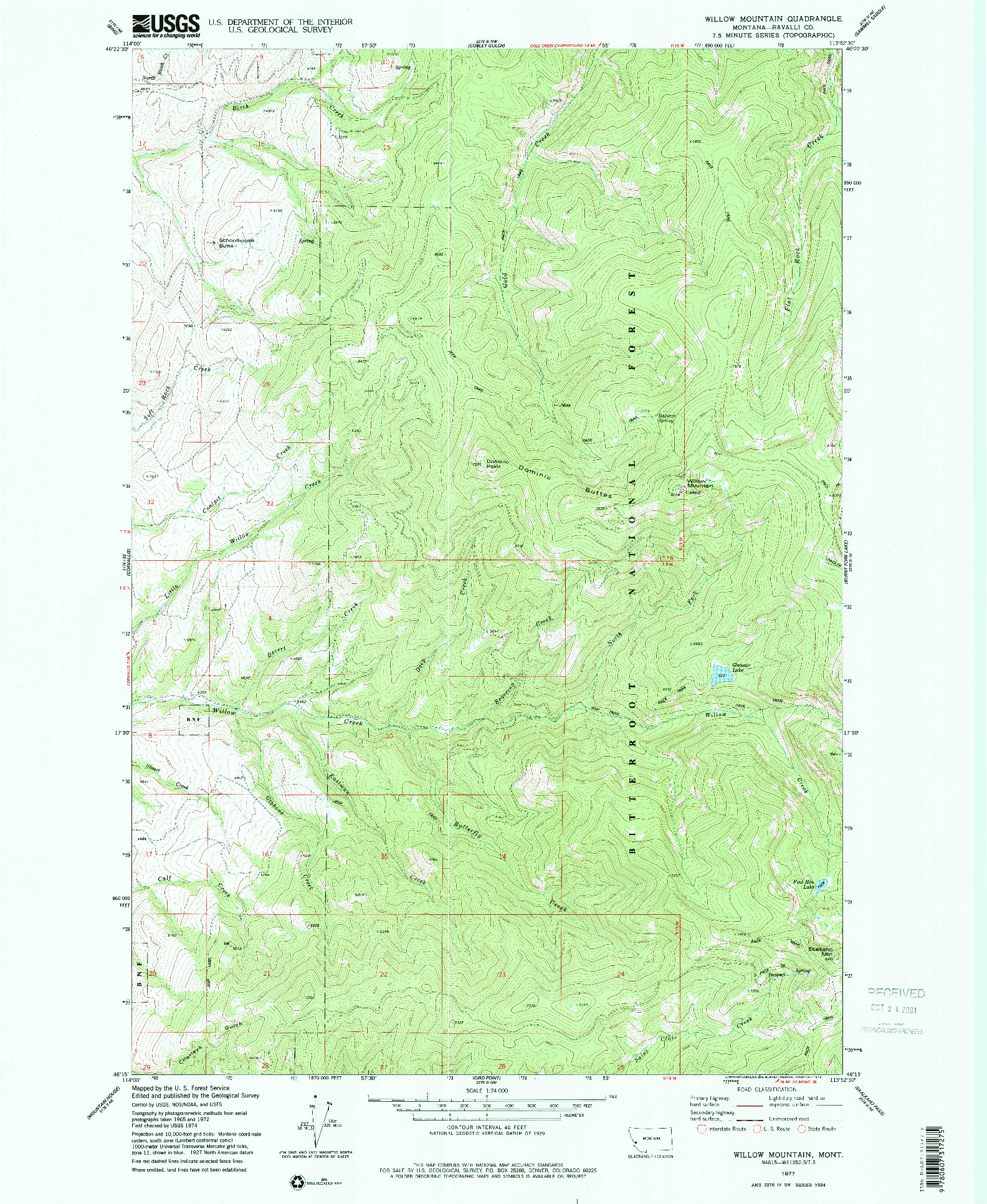 USGS 1:24000-SCALE QUADRANGLE FOR WILLOW MOUNTAIN, MT 1977