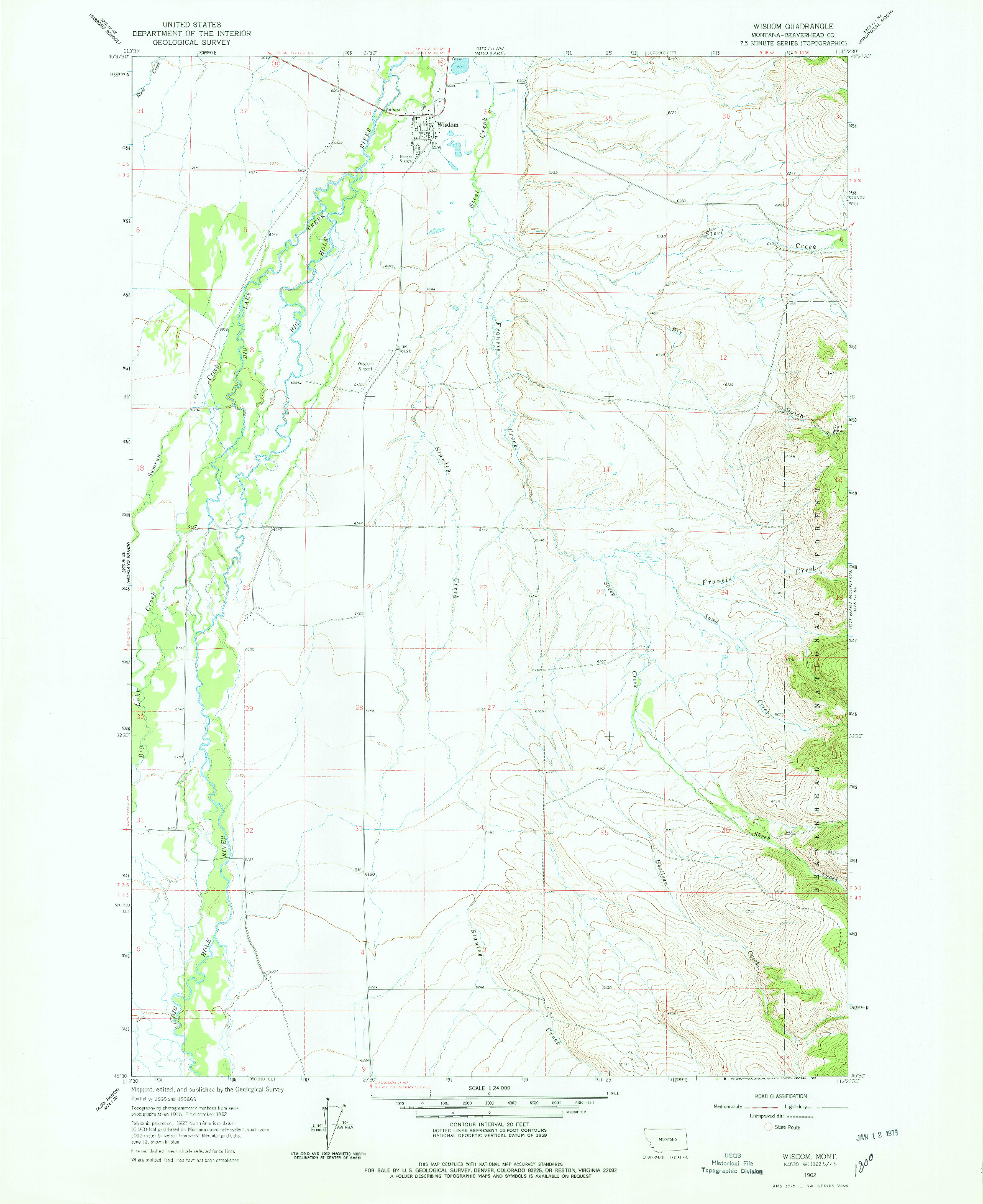 USGS 1:24000-SCALE QUADRANGLE FOR WISDOM, MT 1962