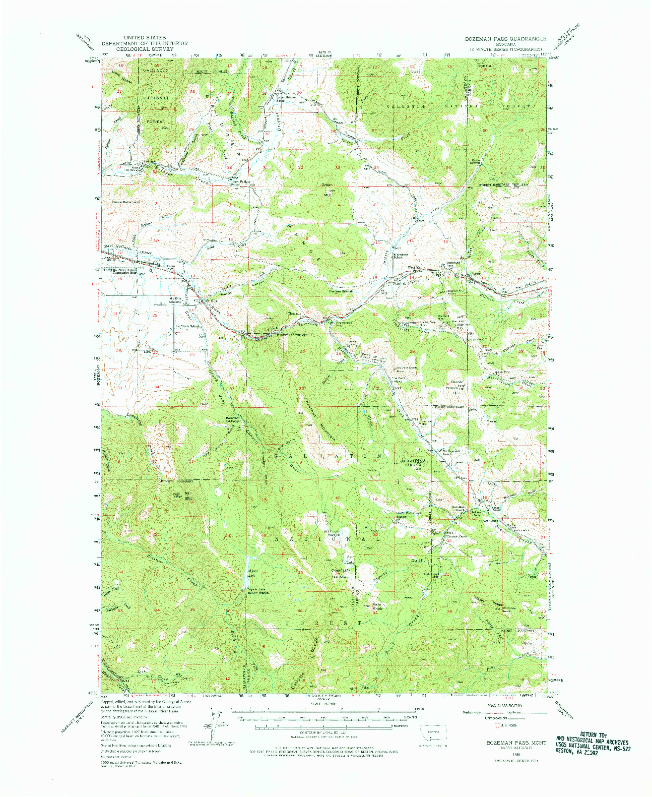 USGS 1:62500-SCALE QUADRANGLE FOR BOZEMAN PASS, MT 1951