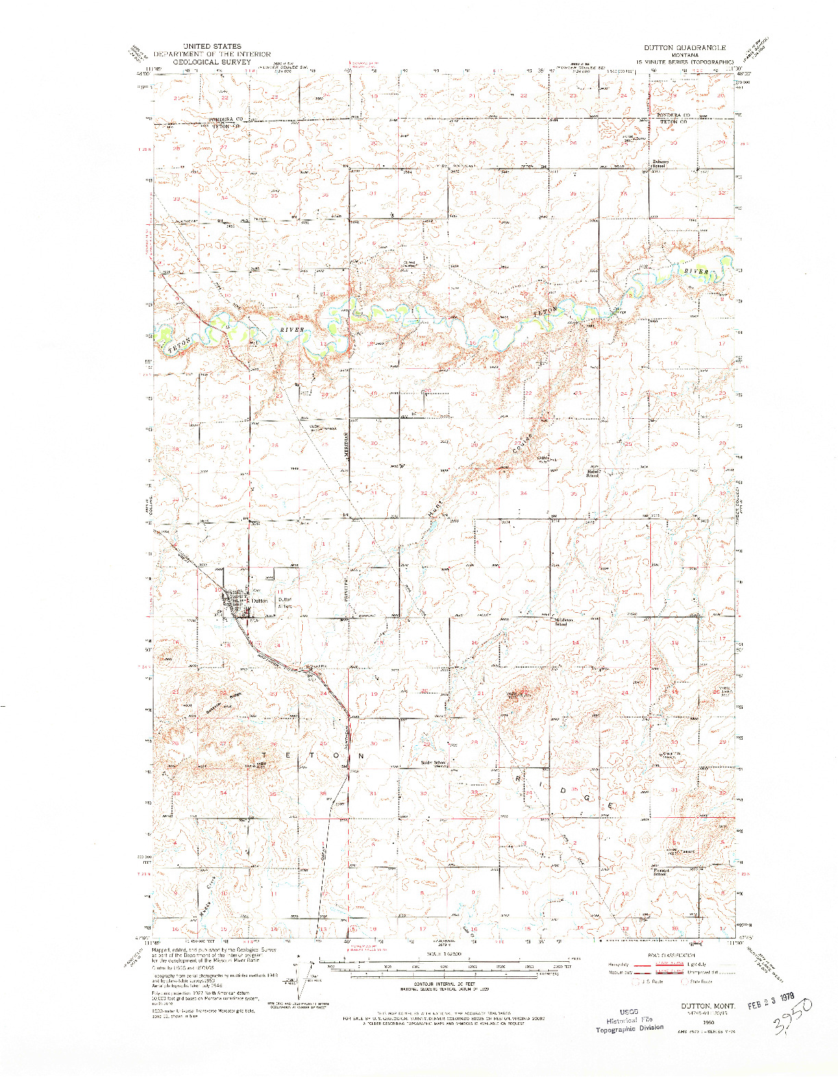 USGS 1:62500-SCALE QUADRANGLE FOR DUTTON, MT 1950