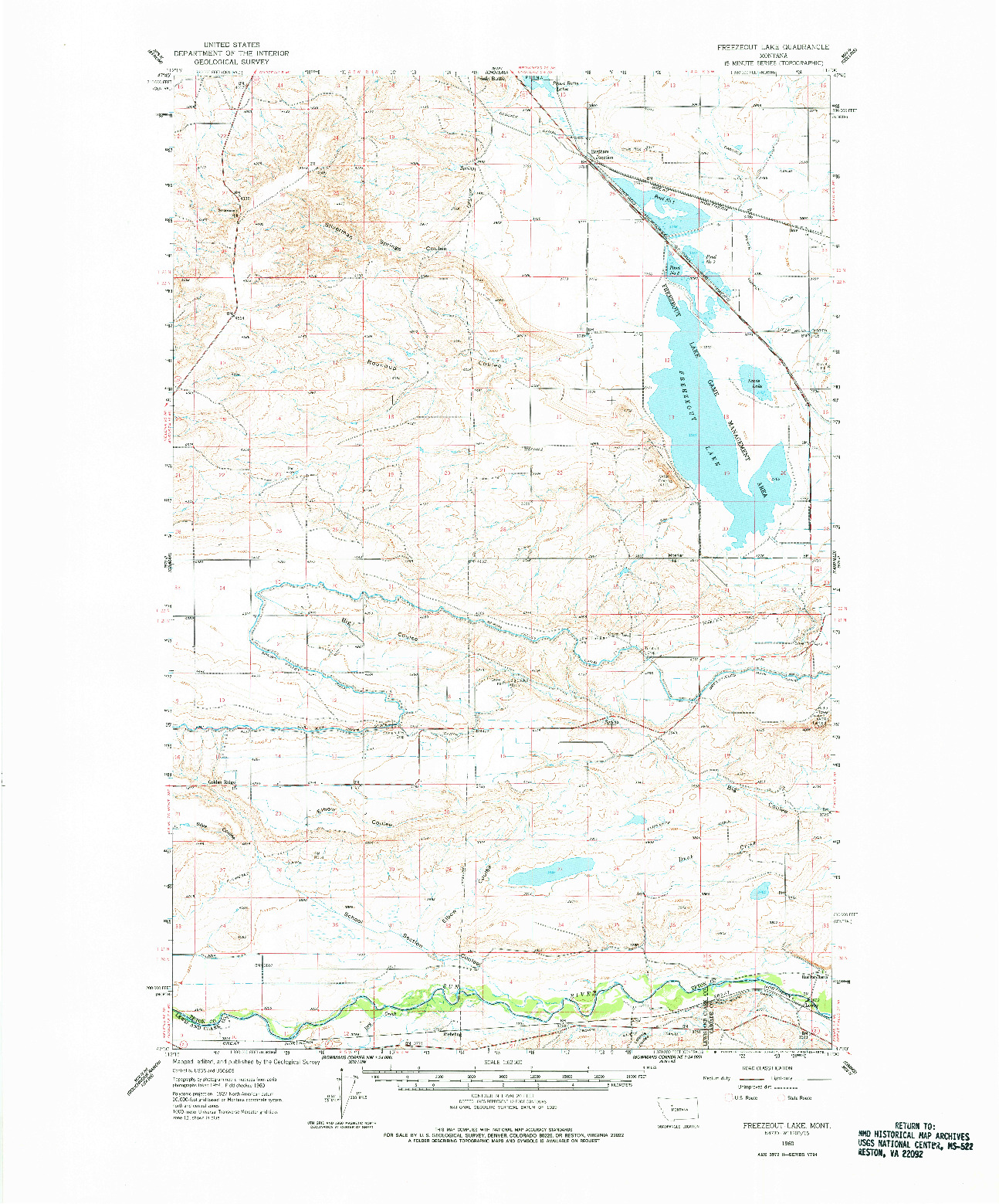 USGS 1:62500-SCALE QUADRANGLE FOR FREEZEOUT LAKE, MT 1960