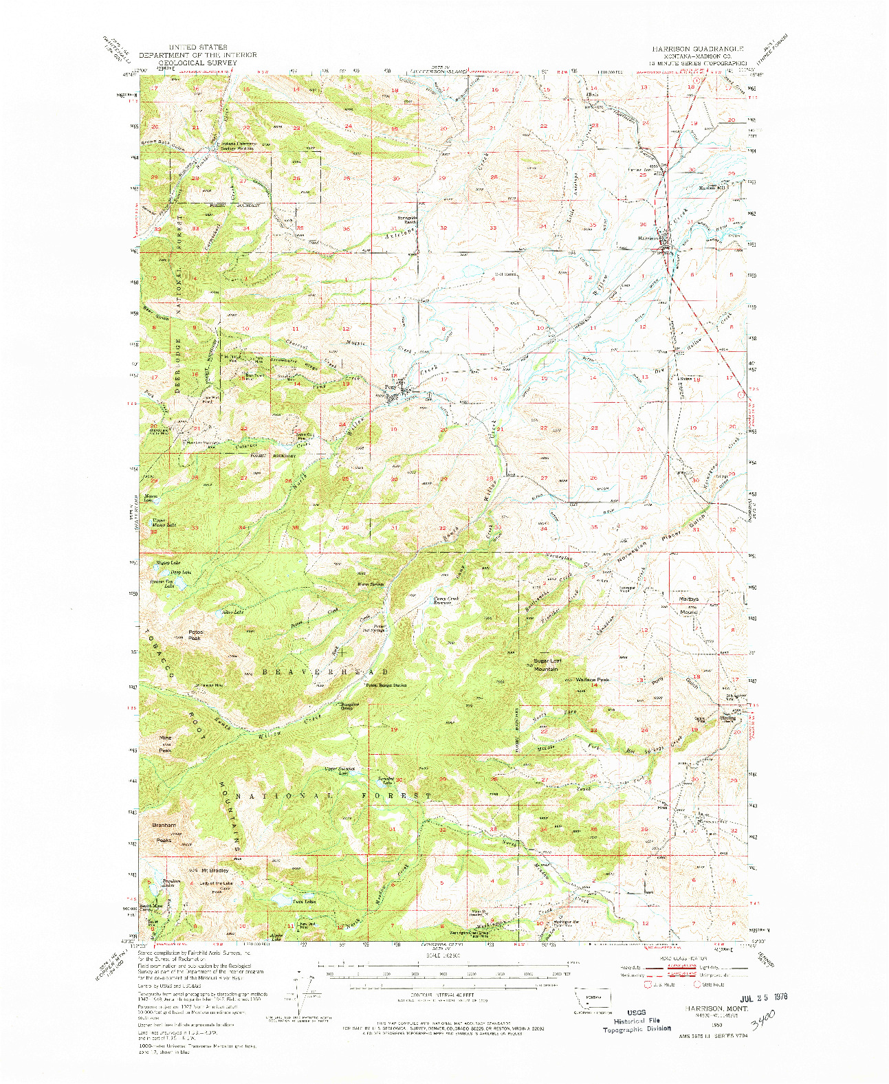 USGS 1:62500-SCALE QUADRANGLE FOR HARRISON, MT 1950