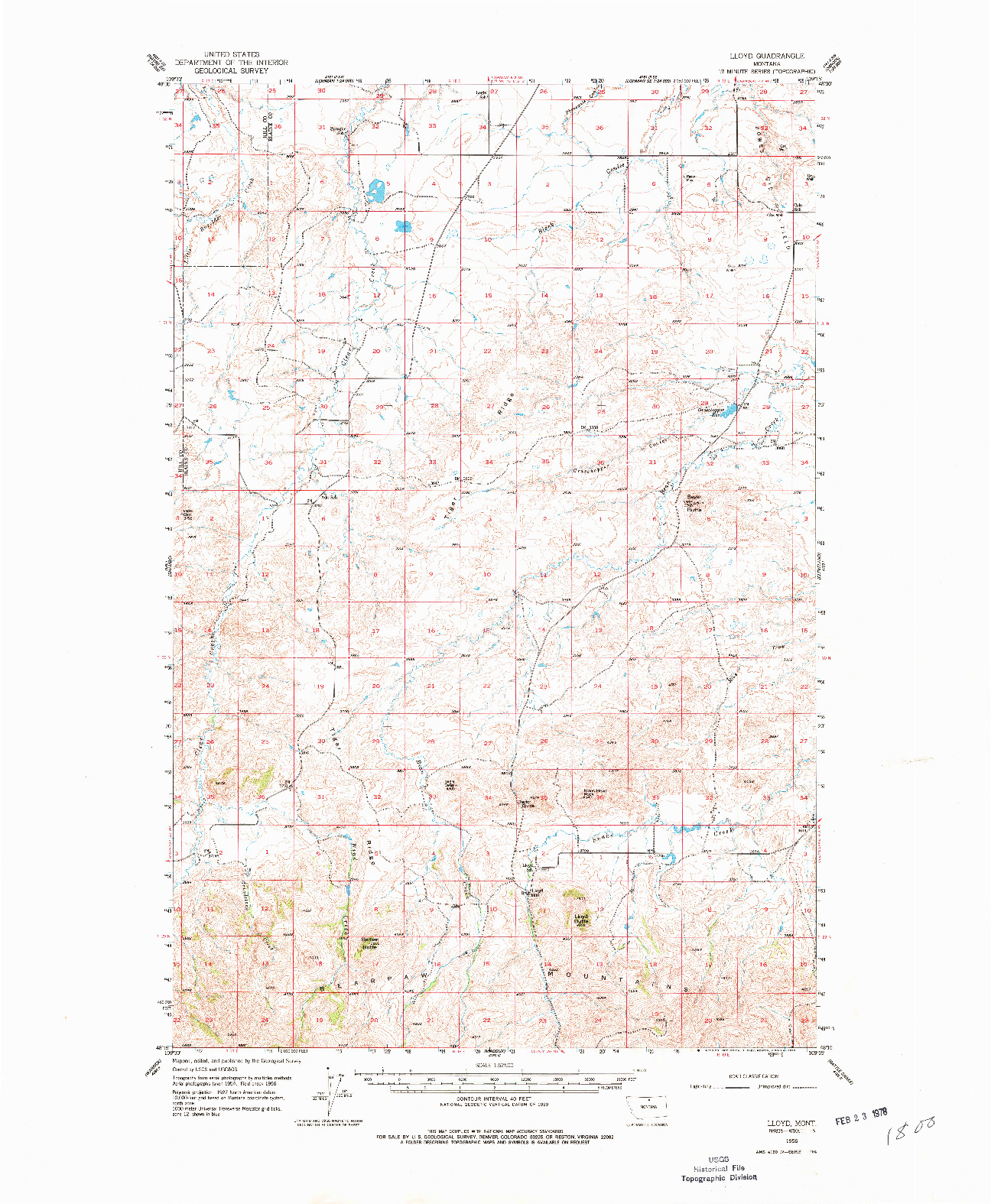 USGS 1:62500-SCALE QUADRANGLE FOR LLOYD, MT 1956