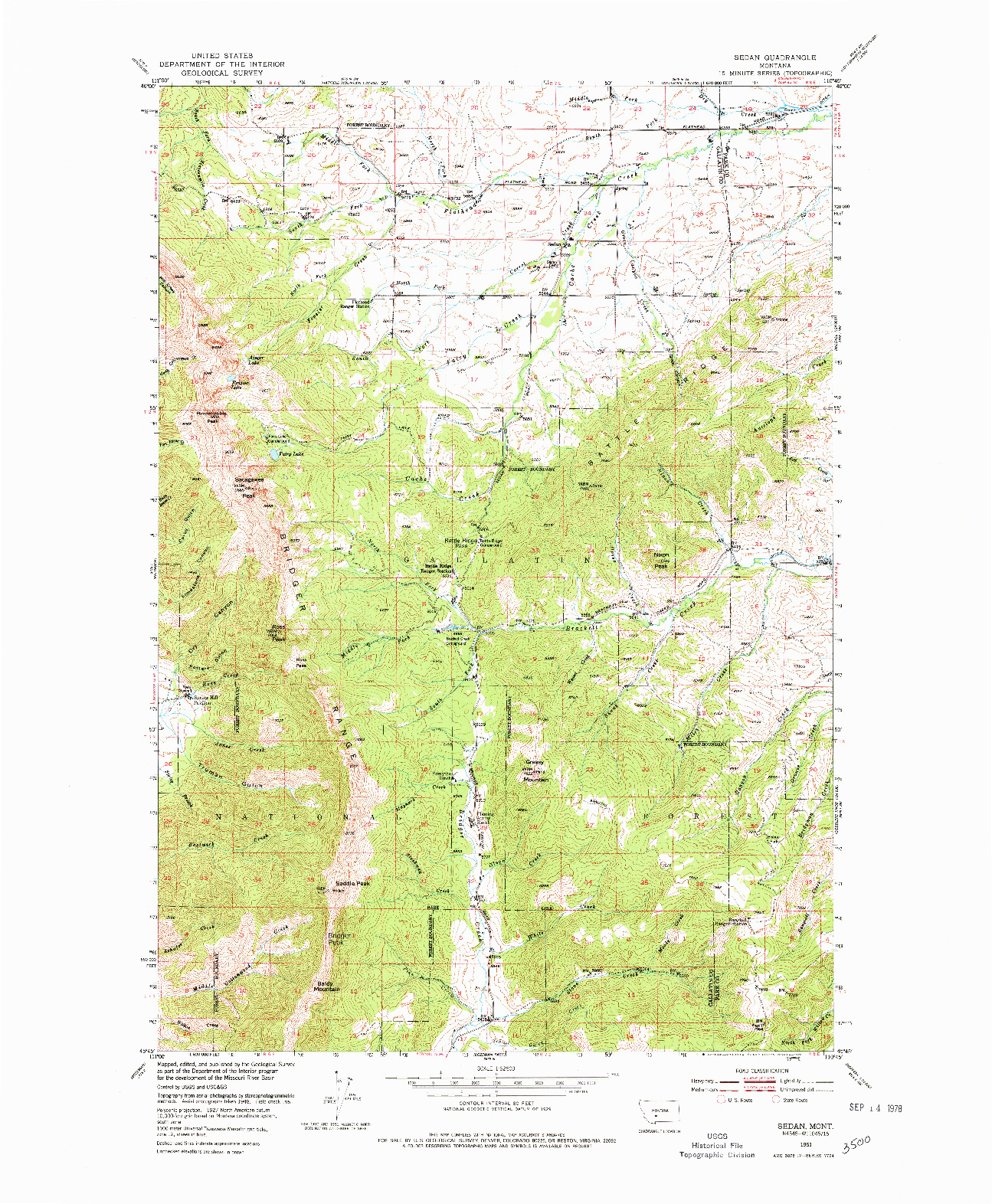 USGS 1:62500-SCALE QUADRANGLE FOR SEDAN, MT 1951