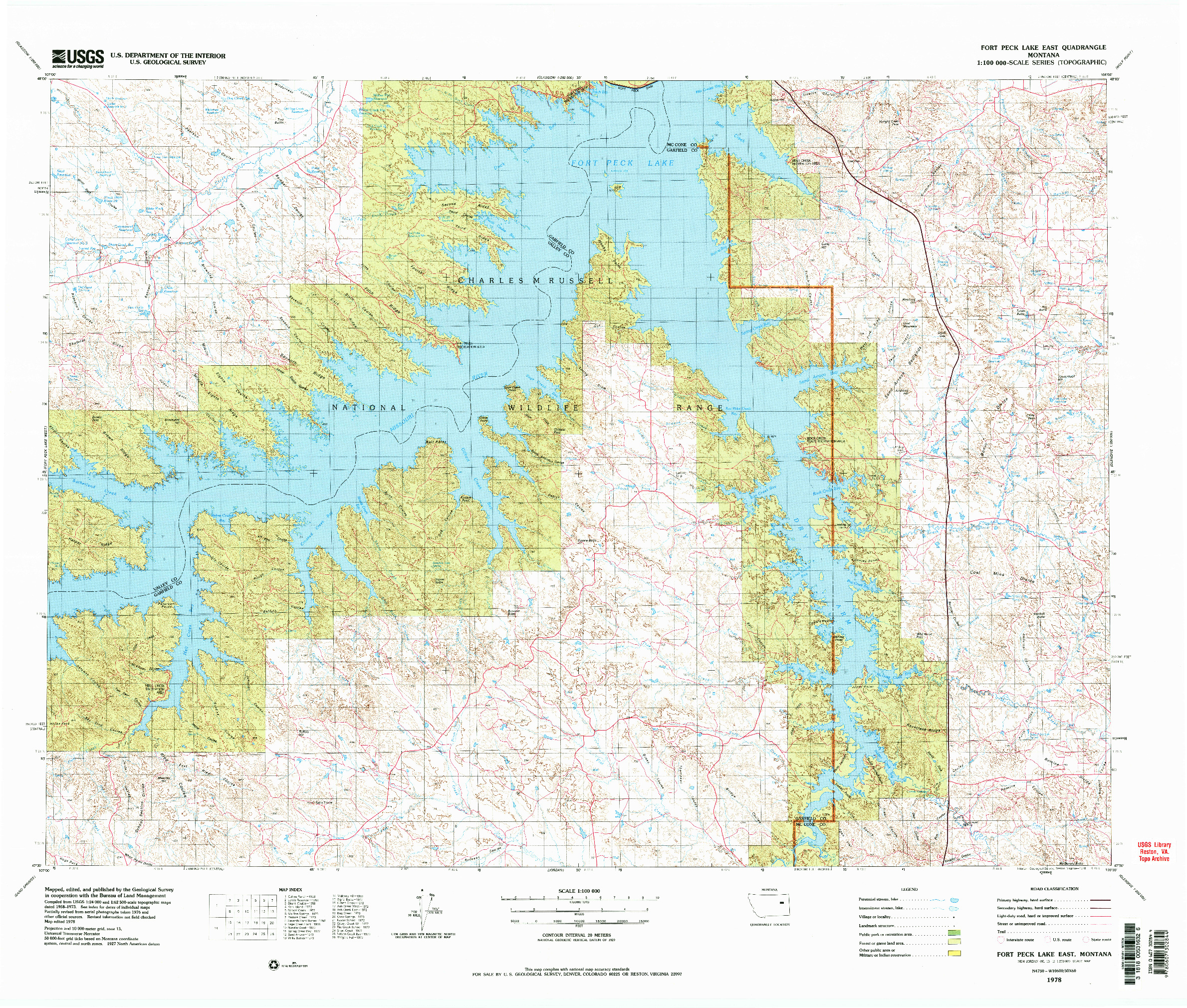 USGS 1:100000-SCALE QUADRANGLE FOR FORT PECK LAKE EAST, MT 1978