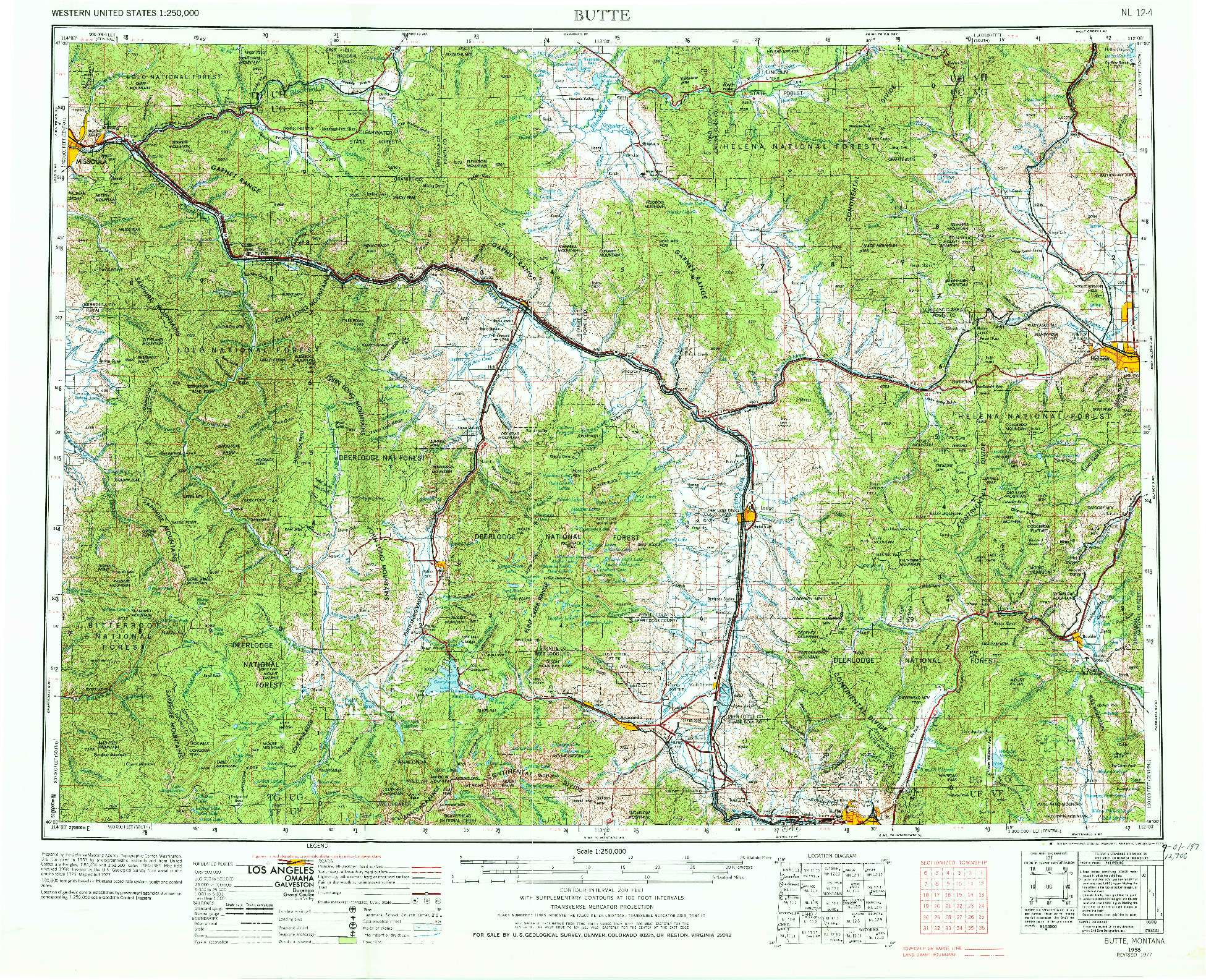 USGS 1:250000-SCALE QUADRANGLE FOR BUTTE, MT 1958