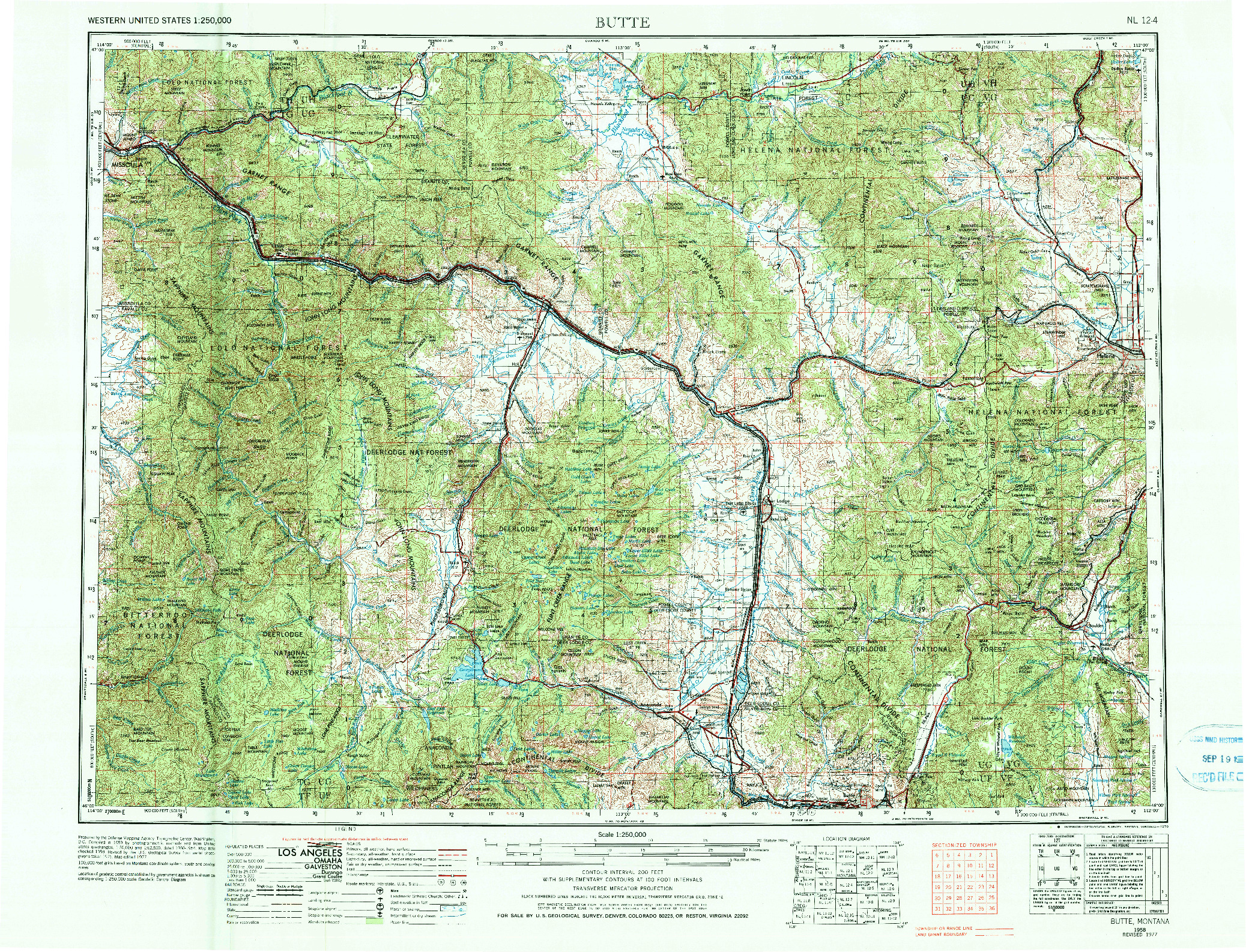 USGS 1:250000-SCALE QUADRANGLE FOR BUTTE, MT 1958
