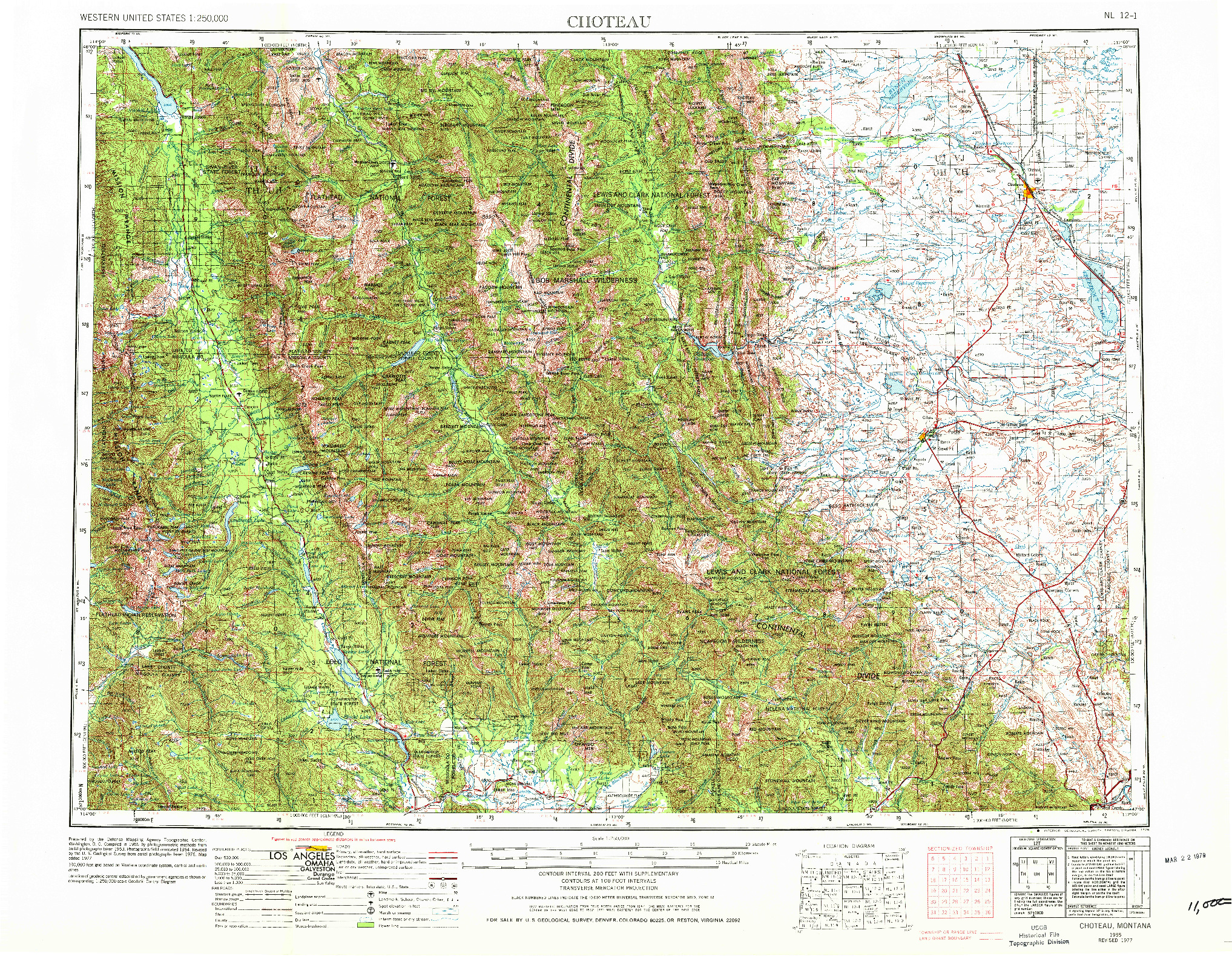 USGS 1:250000-SCALE QUADRANGLE FOR CHOTEAU, MT 1955