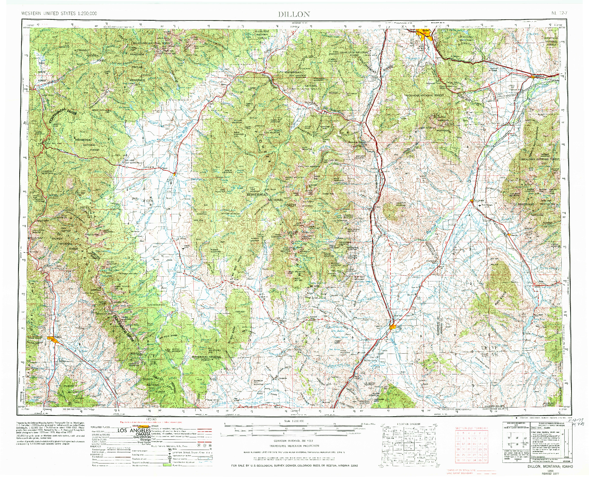 USGS 1:250000-SCALE QUADRANGLE FOR DILLON, MT 1955