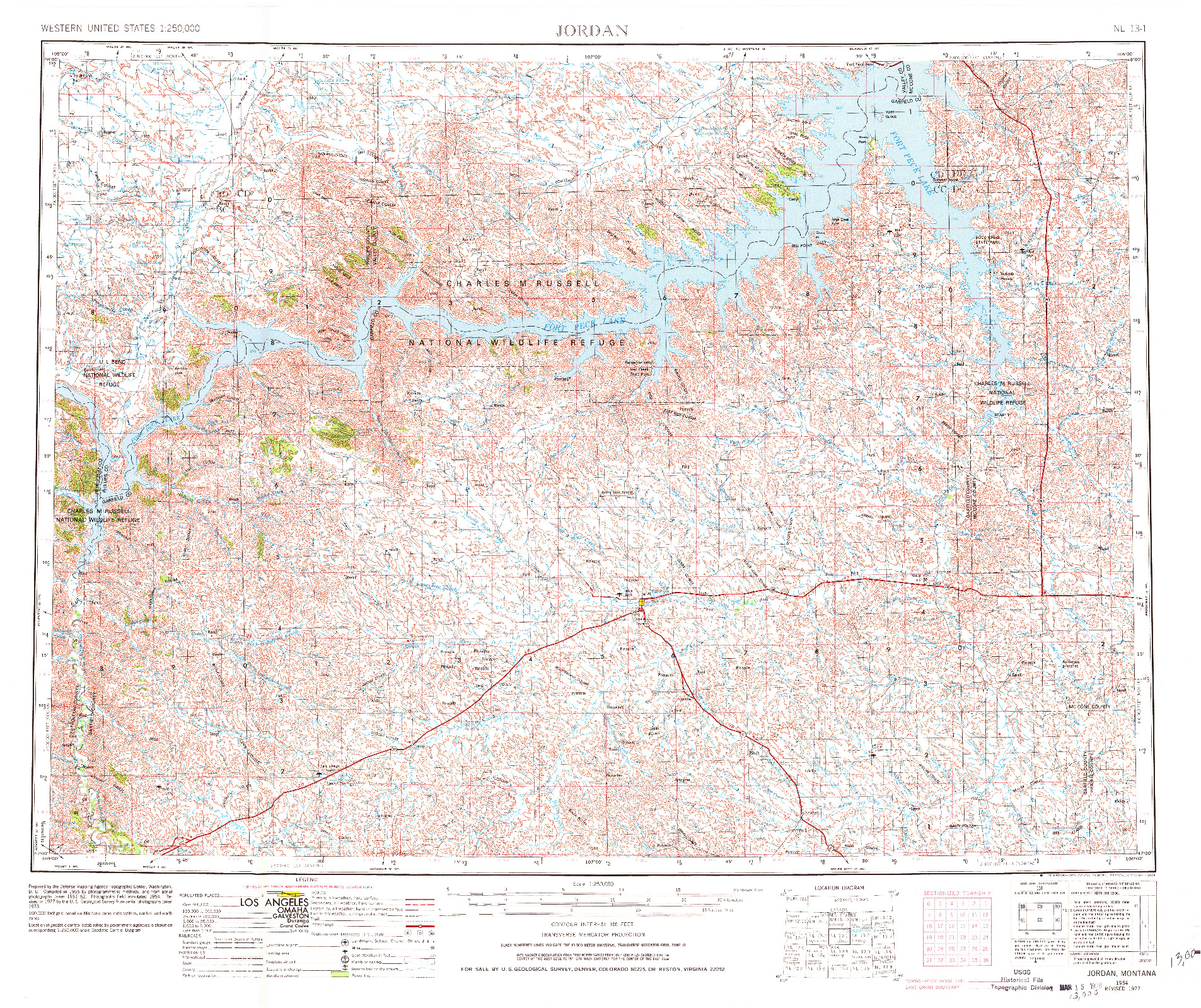 USGS 1:250000-SCALE QUADRANGLE FOR JORDAN, MT 1954