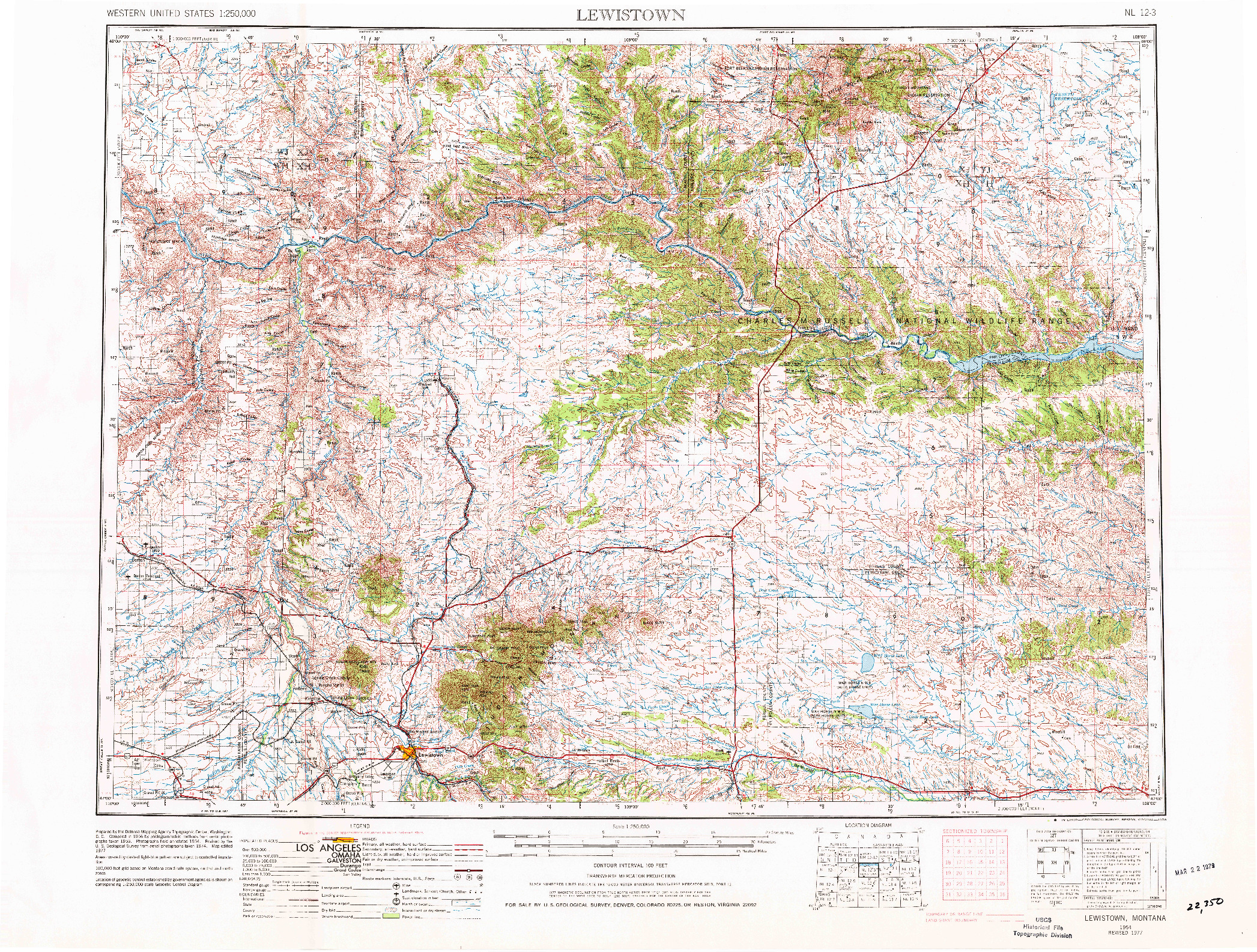 USGS 1:250000-SCALE QUADRANGLE FOR LEWISTOWN, MT 1954