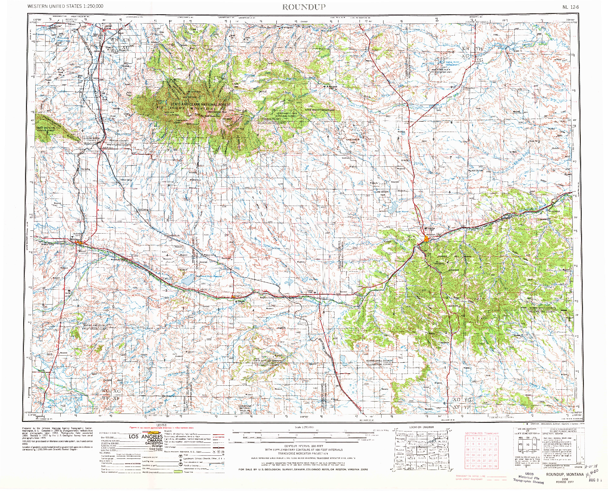 USGS 1:250000-SCALE QUADRANGLE FOR ROUNDUP, MT 1958