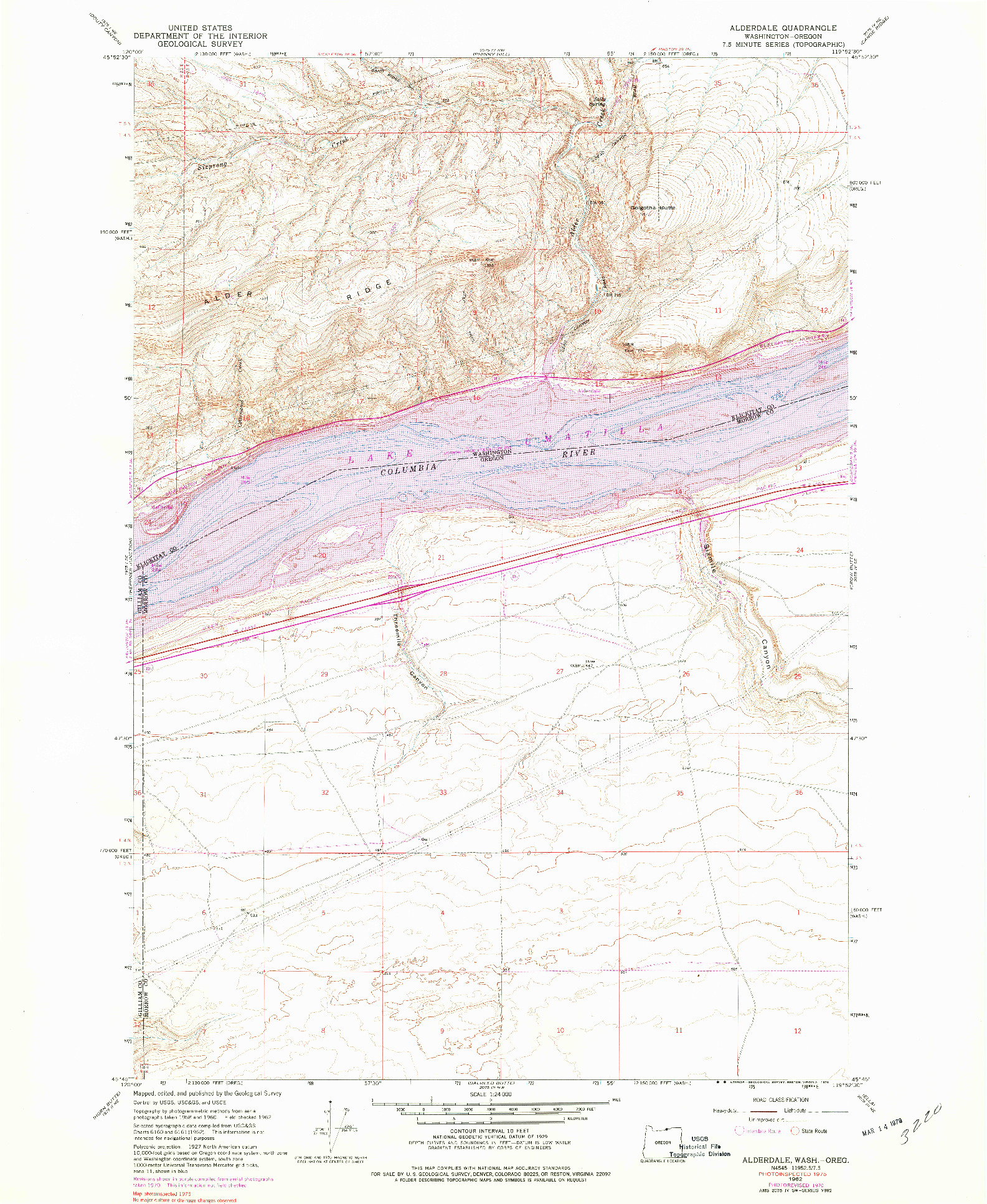 USGS 1:24000-SCALE QUADRANGLE FOR ALDERDALE, WA 1962