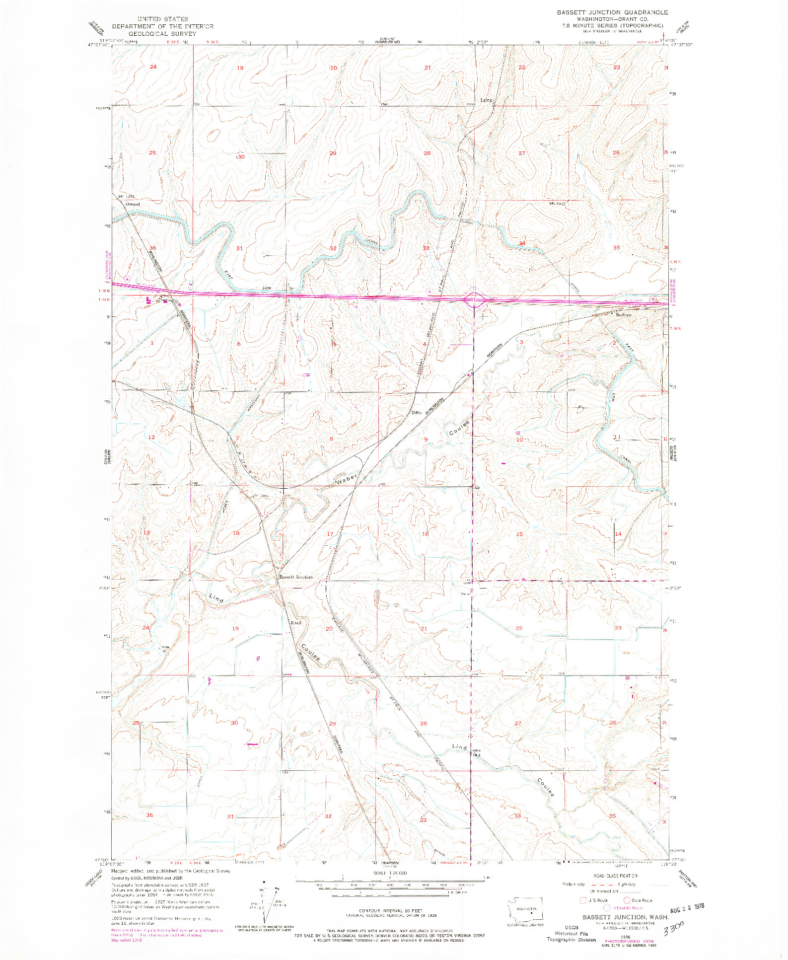 USGS 1:24000-SCALE QUADRANGLE FOR BASSETT JUNCTION, WA 1956