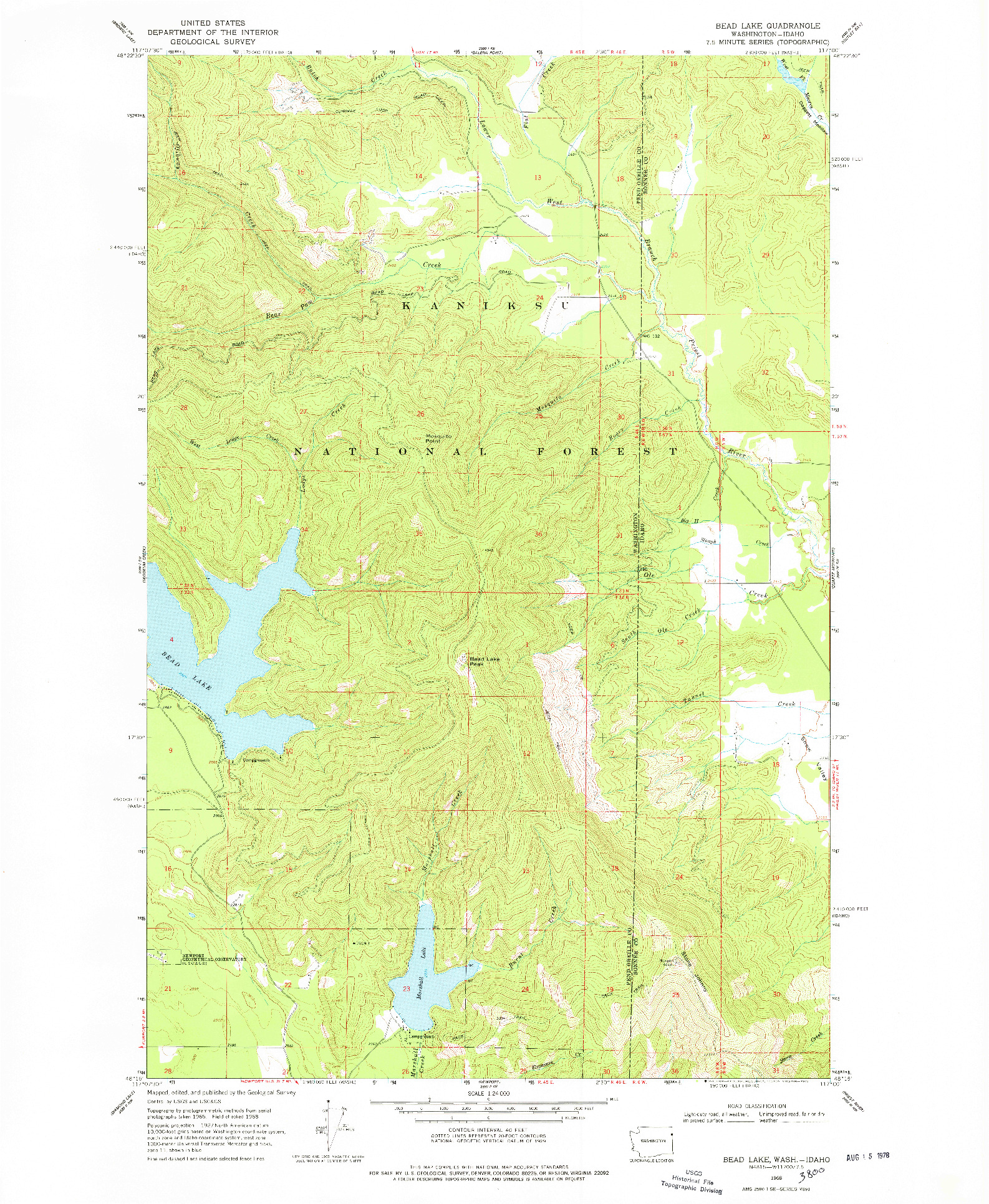 USGS 1:24000-SCALE QUADRANGLE FOR BEAD LAKE, WA 1968