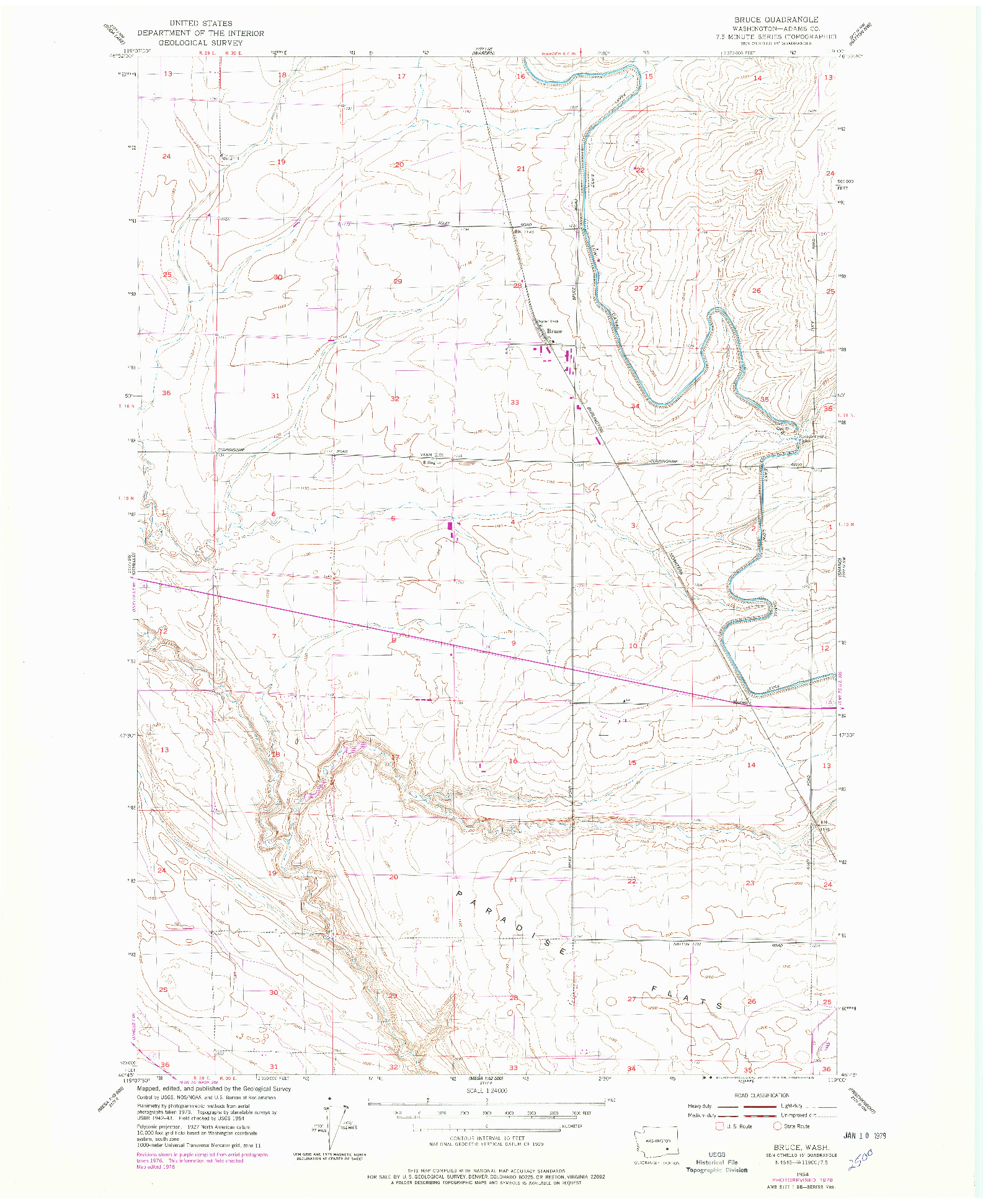 USGS 1:24000-SCALE QUADRANGLE FOR BRUCE, WA 1954