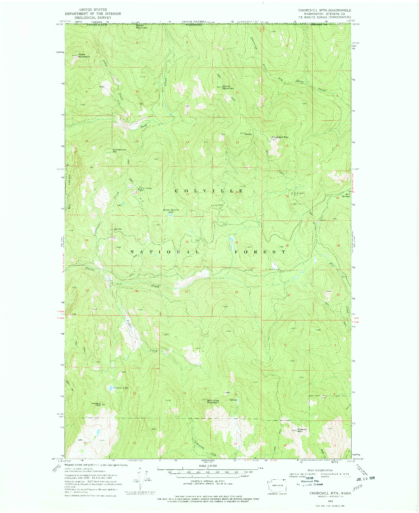 USGS 1:24000-SCALE QUADRANGLE FOR CHURCHILL MTN, WA 1969