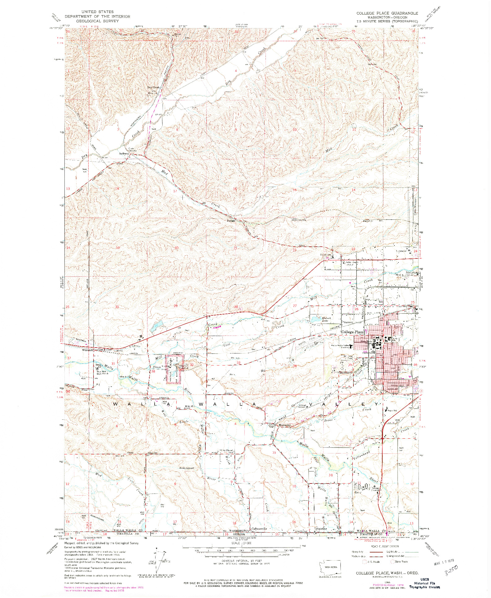 USGS 1:24000-SCALE QUADRANGLE FOR COLLEGE PLACE, WA 1966