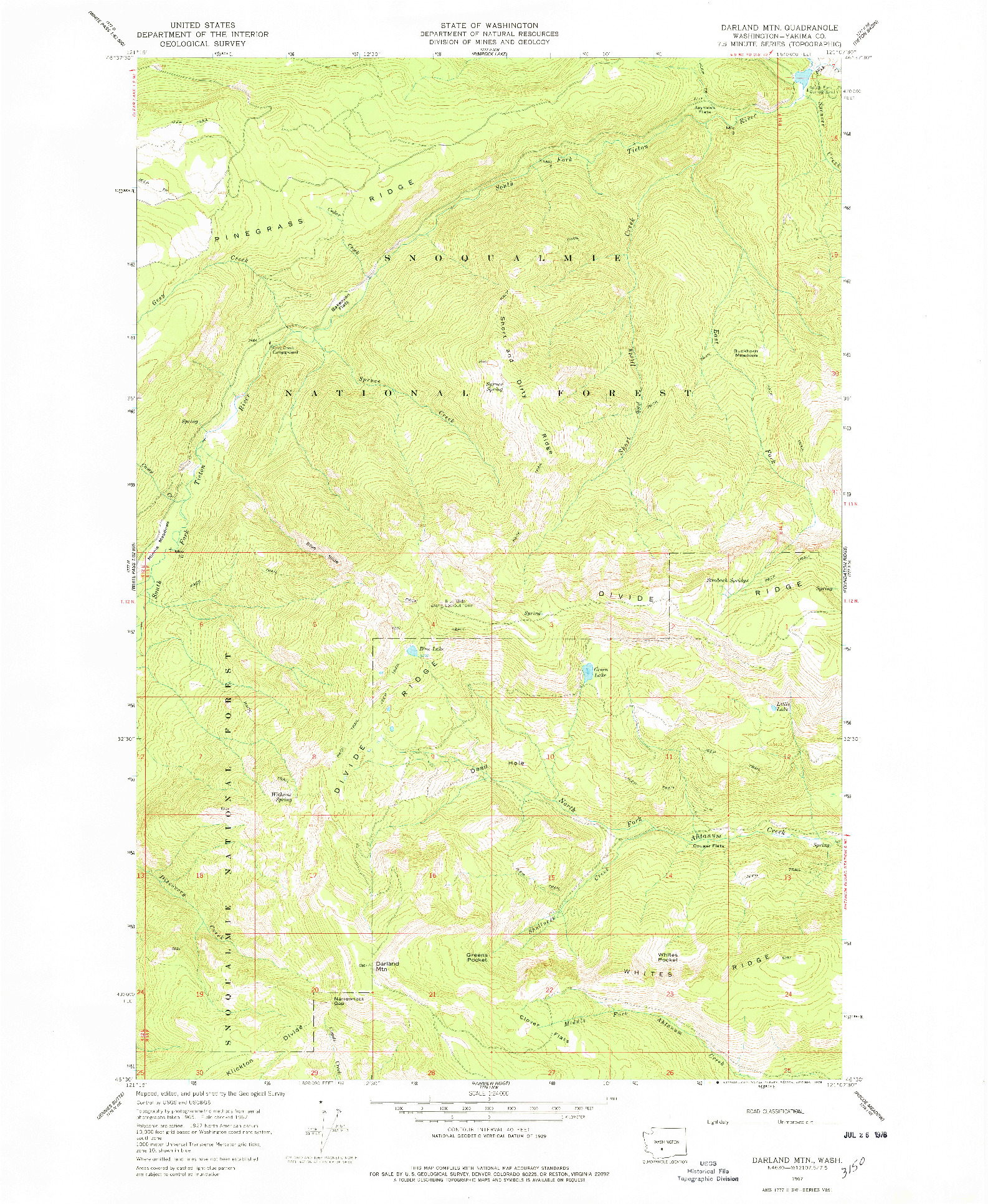 USGS 1:24000-SCALE QUADRANGLE FOR DARLAND MTN, WA 1967