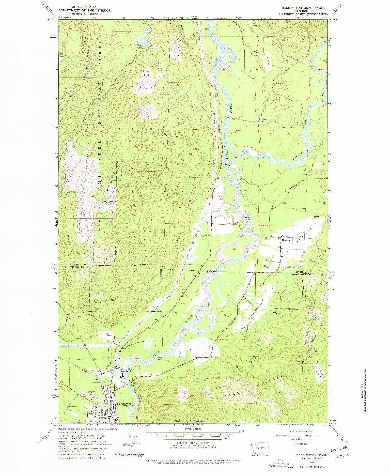 USGS 1:24000-SCALE QUADRANGLE FOR DARRINGTON, WA 1966