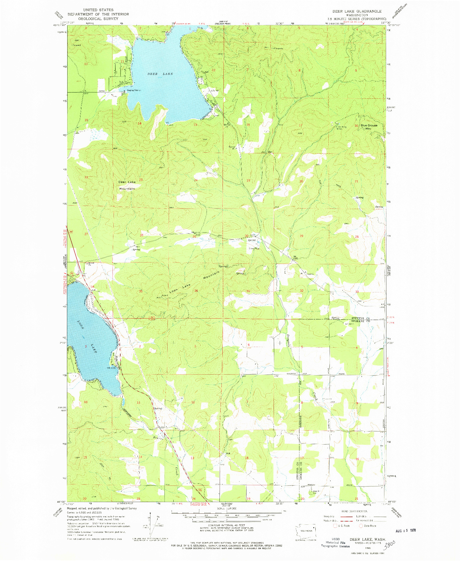 USGS 1:24000-SCALE QUADRANGLE FOR DEER LAKE, WA 1965