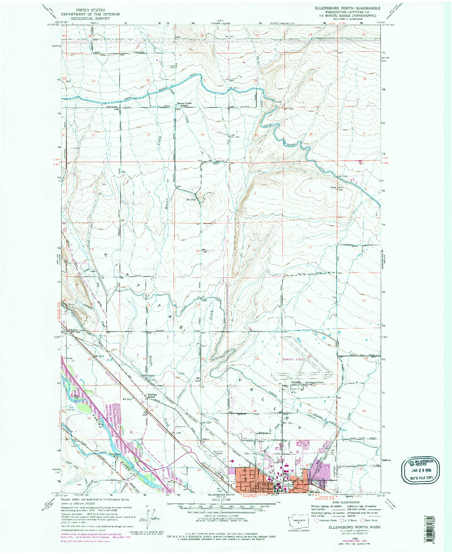 USGS 1:24000-SCALE QUADRANGLE FOR ELLENSBURG NORTH, WA 1958