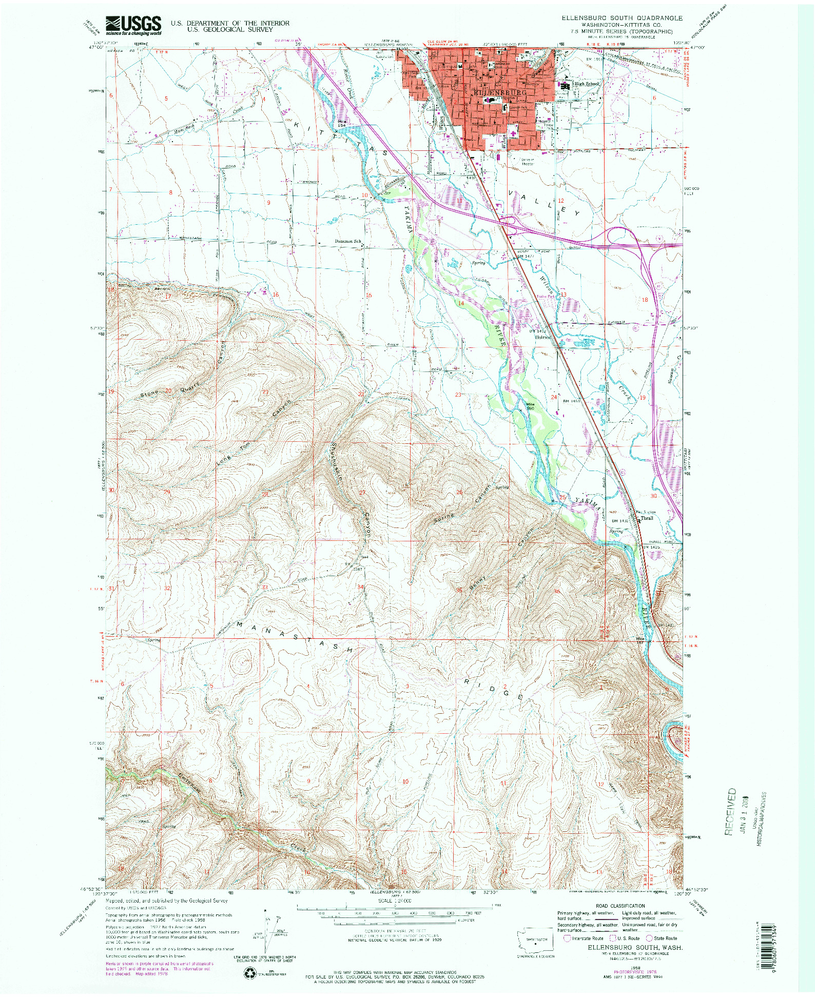 USGS 1:24000-SCALE QUADRANGLE FOR ELLENSBURG SOUTH, WA 1958