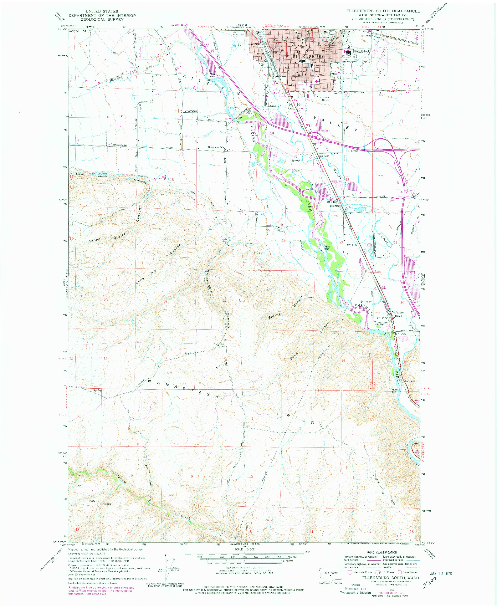 USGS 1:24000-SCALE QUADRANGLE FOR ELLENSBURG SOUTH, WA 1958