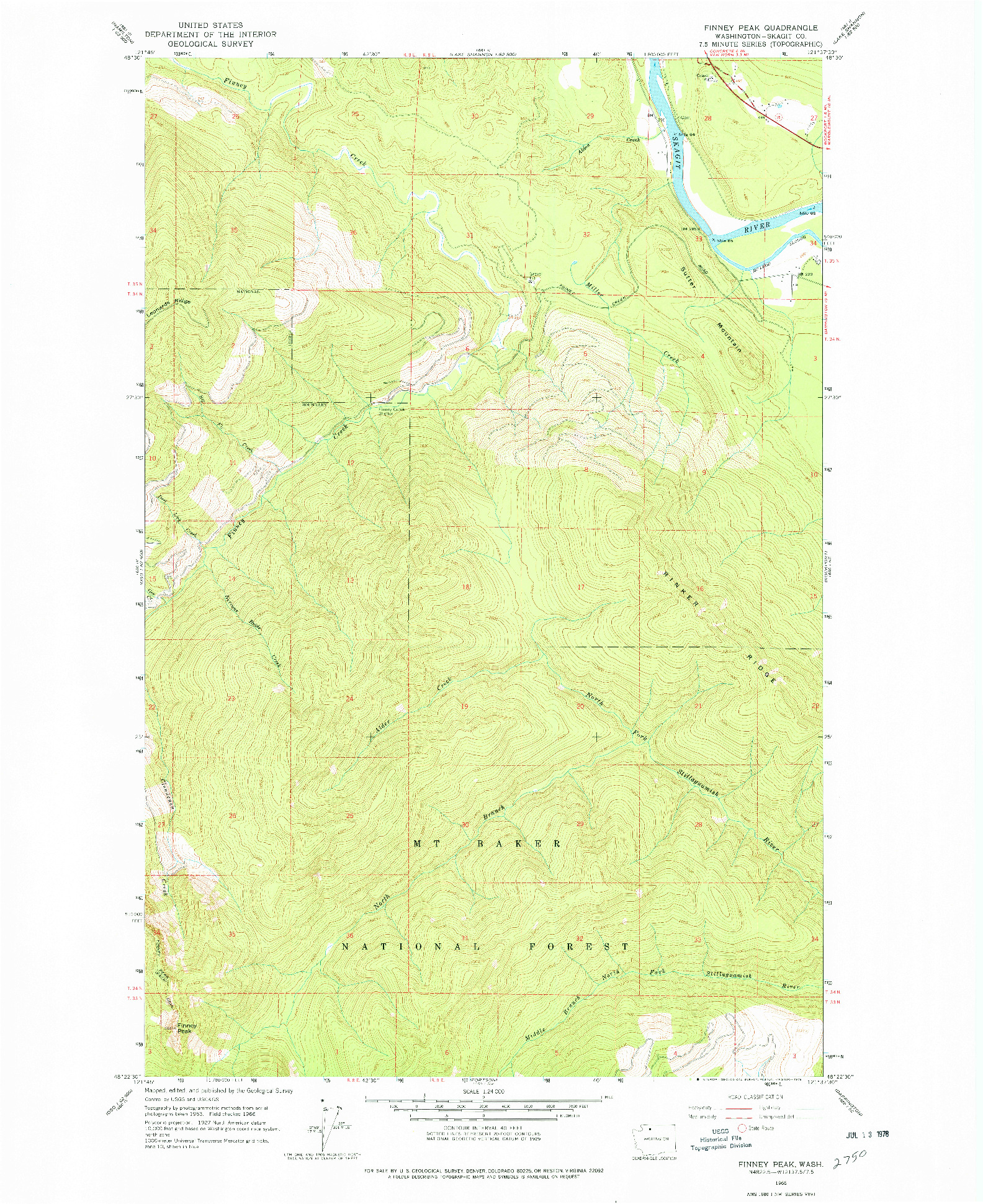 USGS 1:24000-SCALE QUADRANGLE FOR FINNEY PEAK, WA 1966