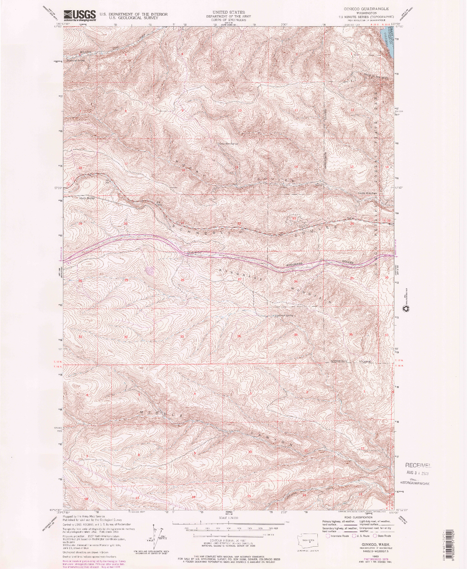 USGS 1:24000-SCALE QUADRANGLE FOR GINKGO, WA 1953