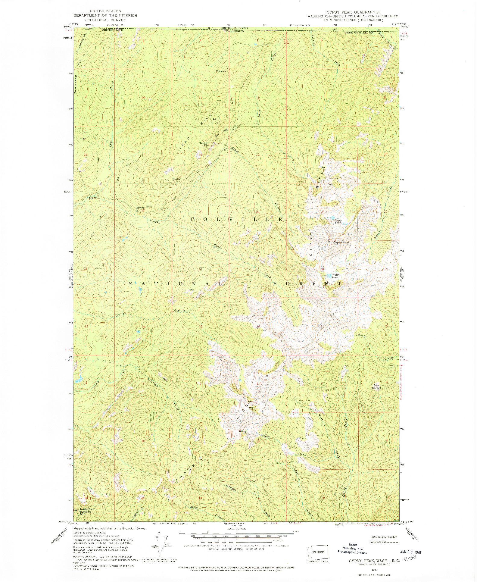 USGS 1:24000-SCALE QUADRANGLE FOR GYPSY PEAK, WA 1967