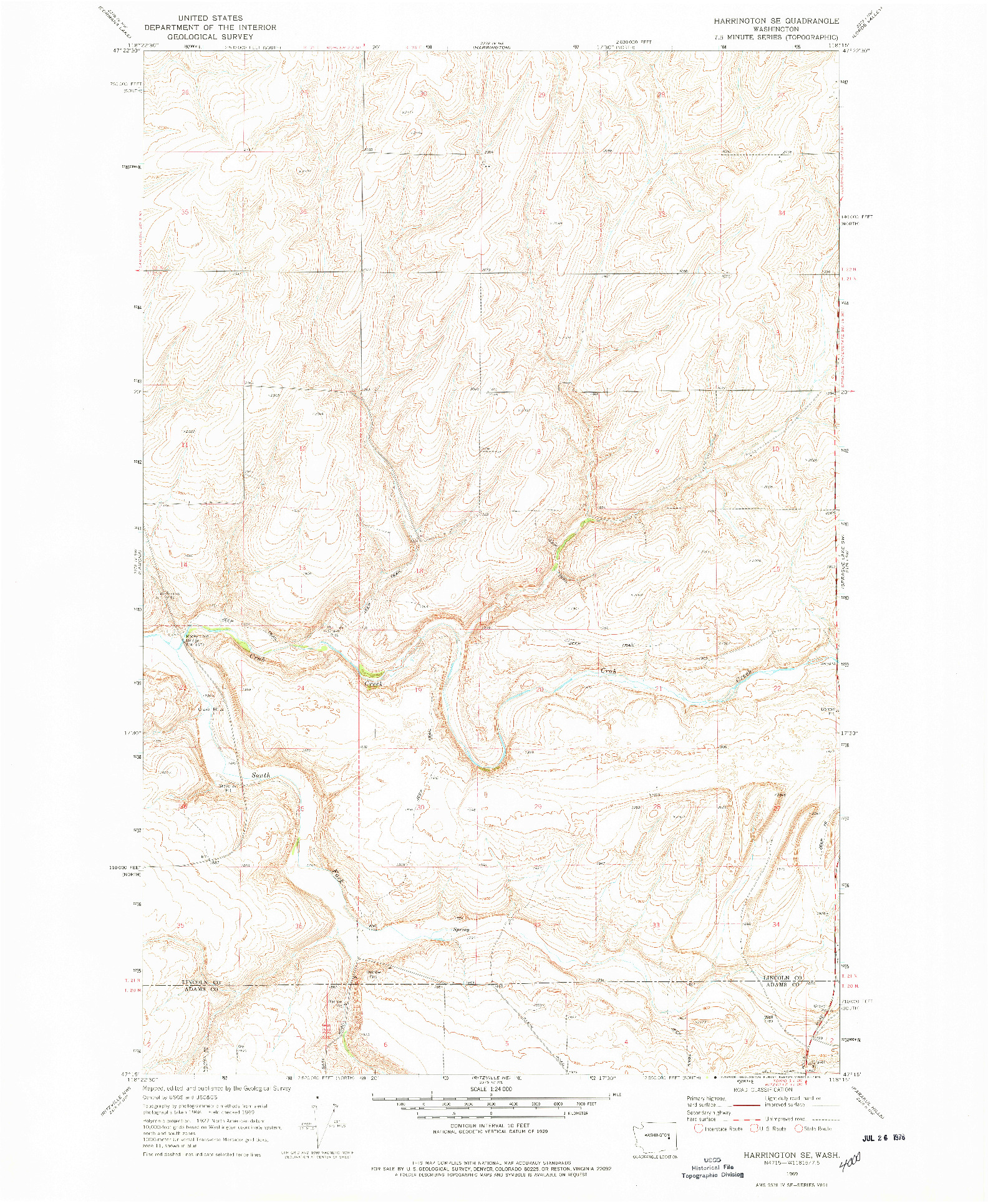 USGS 1:24000-SCALE QUADRANGLE FOR HARRINGTON SE, WA 1969