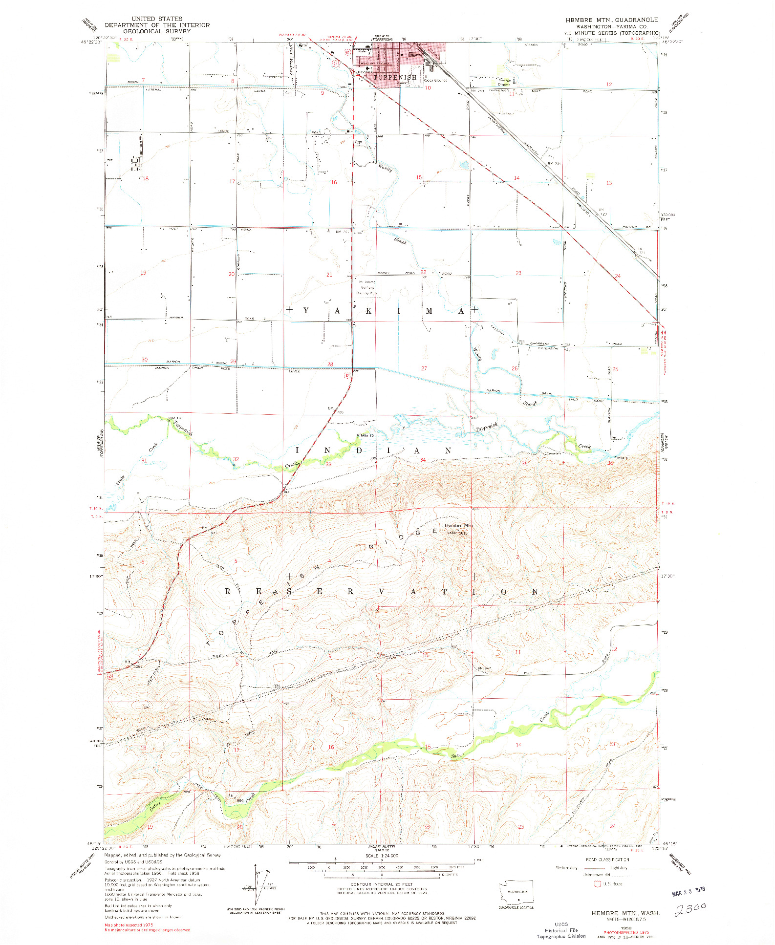 USGS 1:24000-SCALE QUADRANGLE FOR HEMBRE MTN, WA 1958